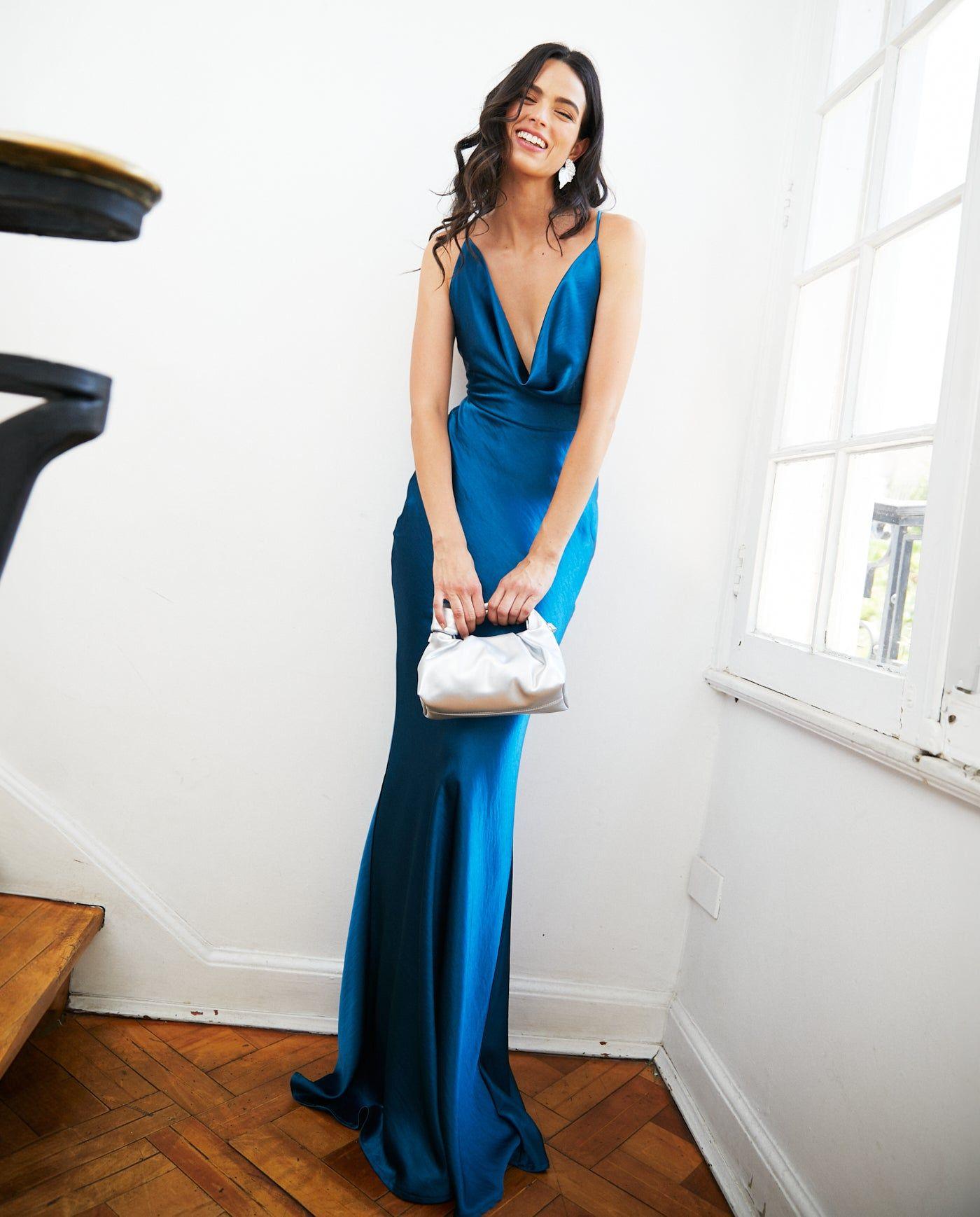 Vestido Largo de Fiesta Dominga Turquesa Oscuro-4