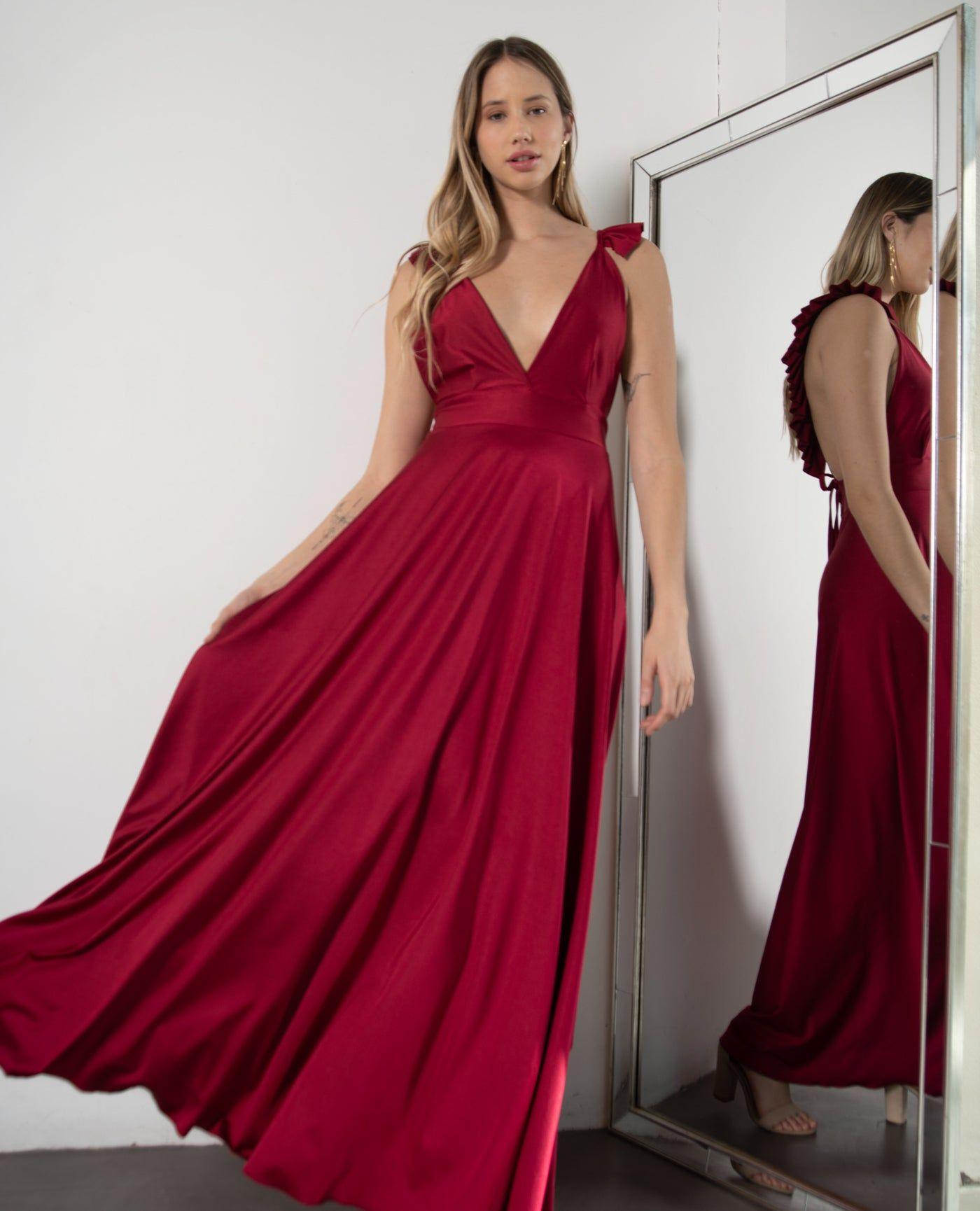 VESTIDO DE FIESTA LARGO ISIDORA ROJO ITALIANO-0