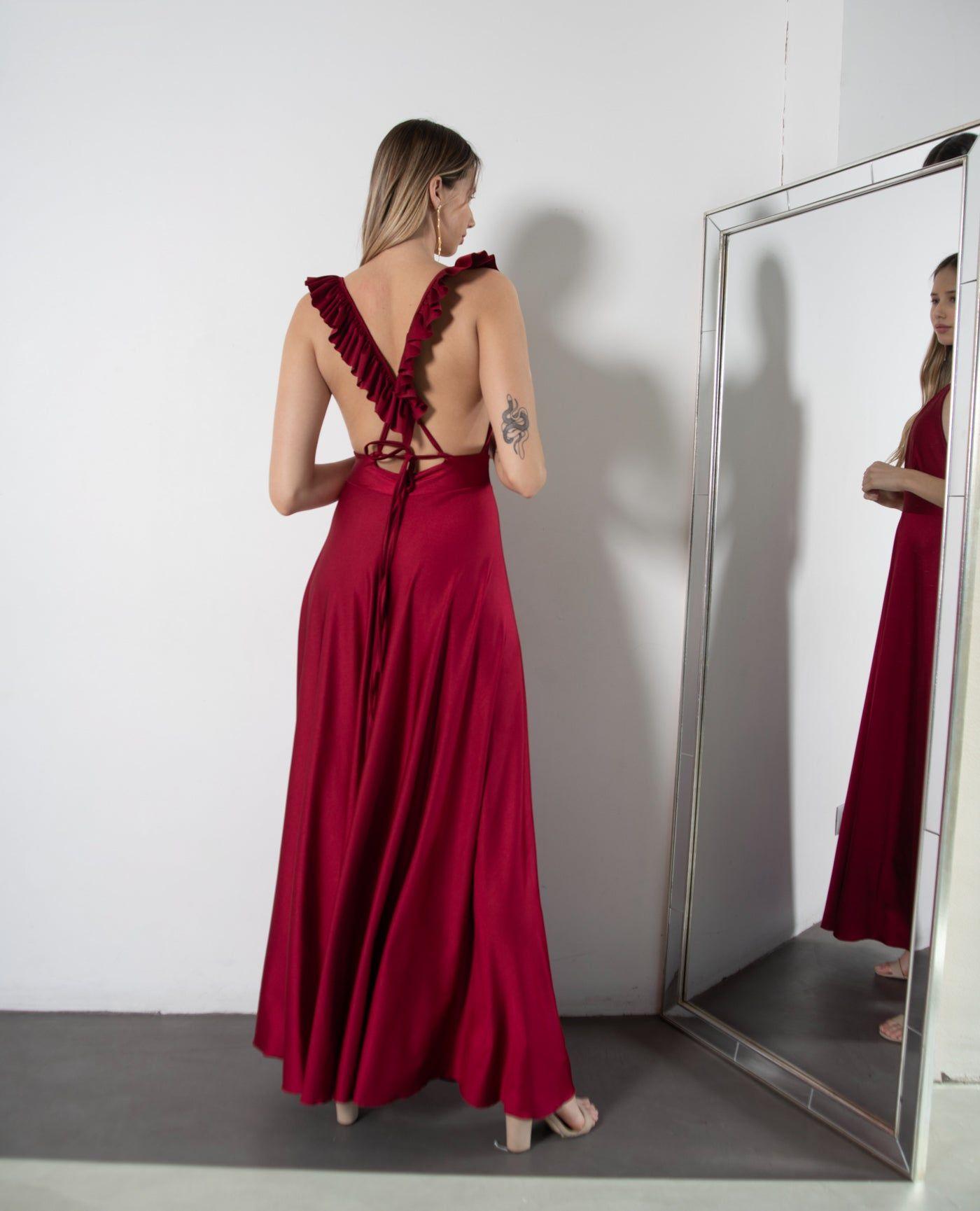 VESTIDO DE FIESTA LARGO ISIDORA ROJO ITALIANO-1