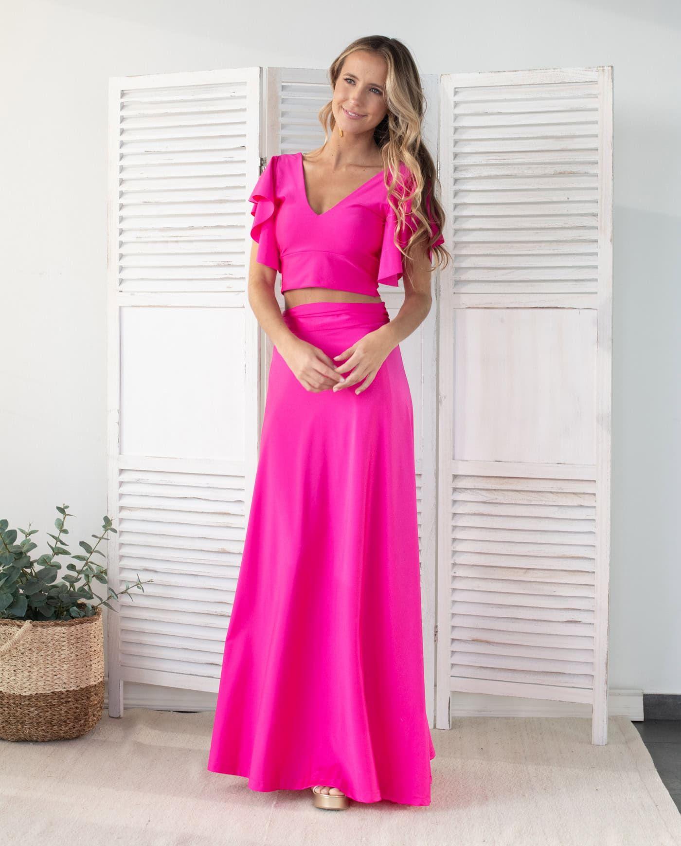 Conjunto de fiesta Isa Lycra Dupont Fucsia-2