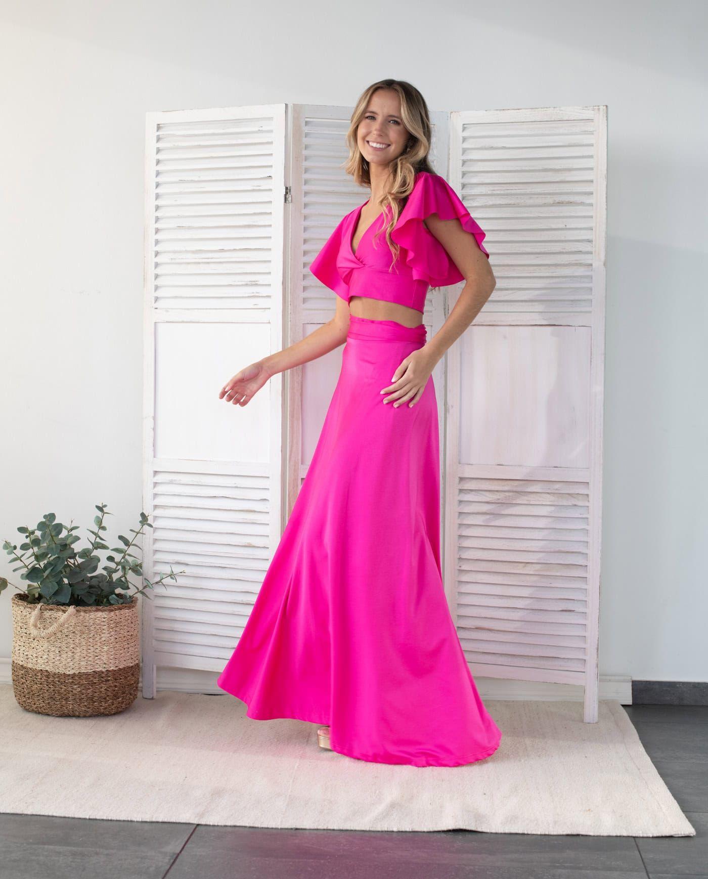 Conjunto de fiesta Isa Lycra Dupont Fucsia-4
