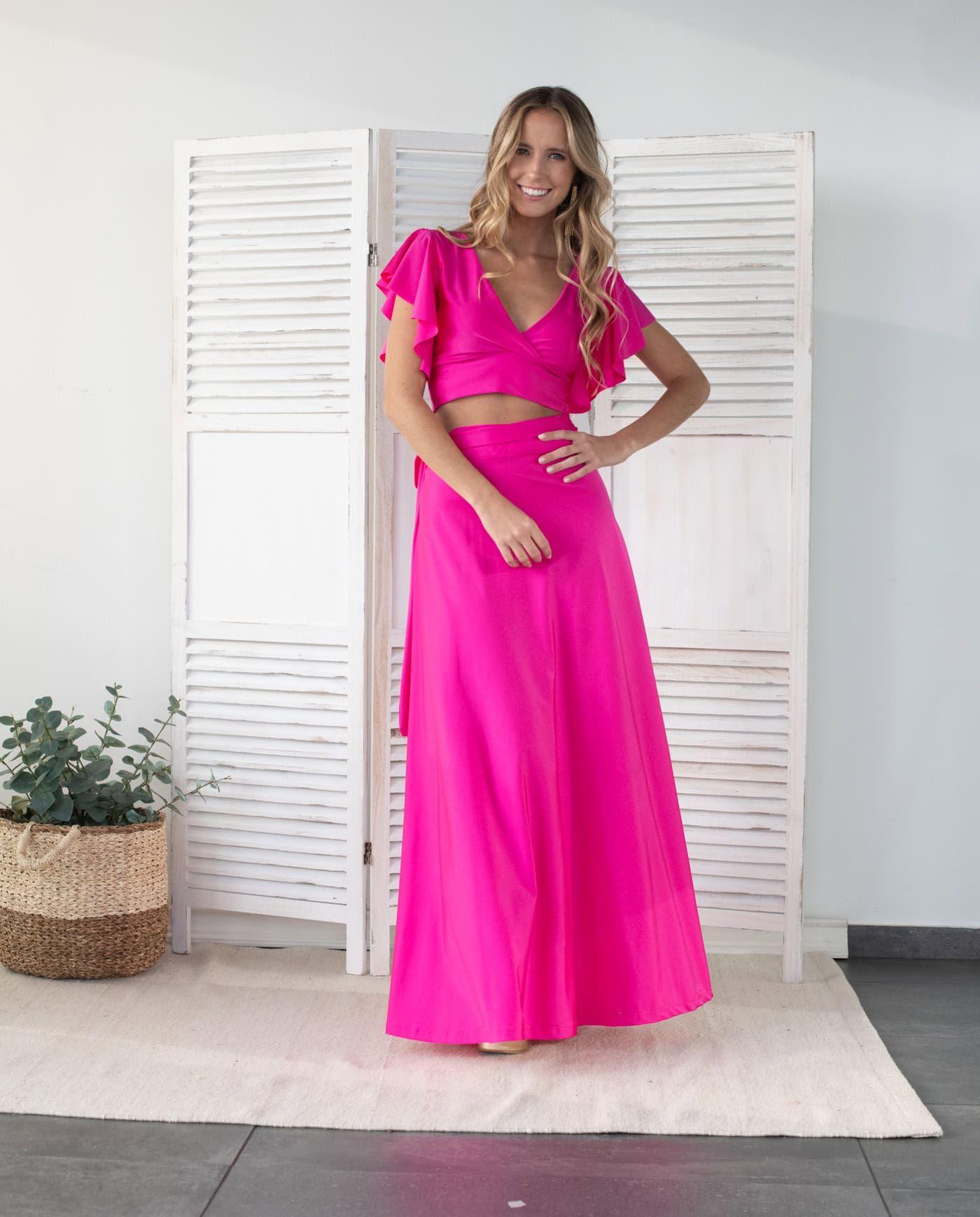 Conjunto de fiesta Isa Lycra Dupont Fucsia-5