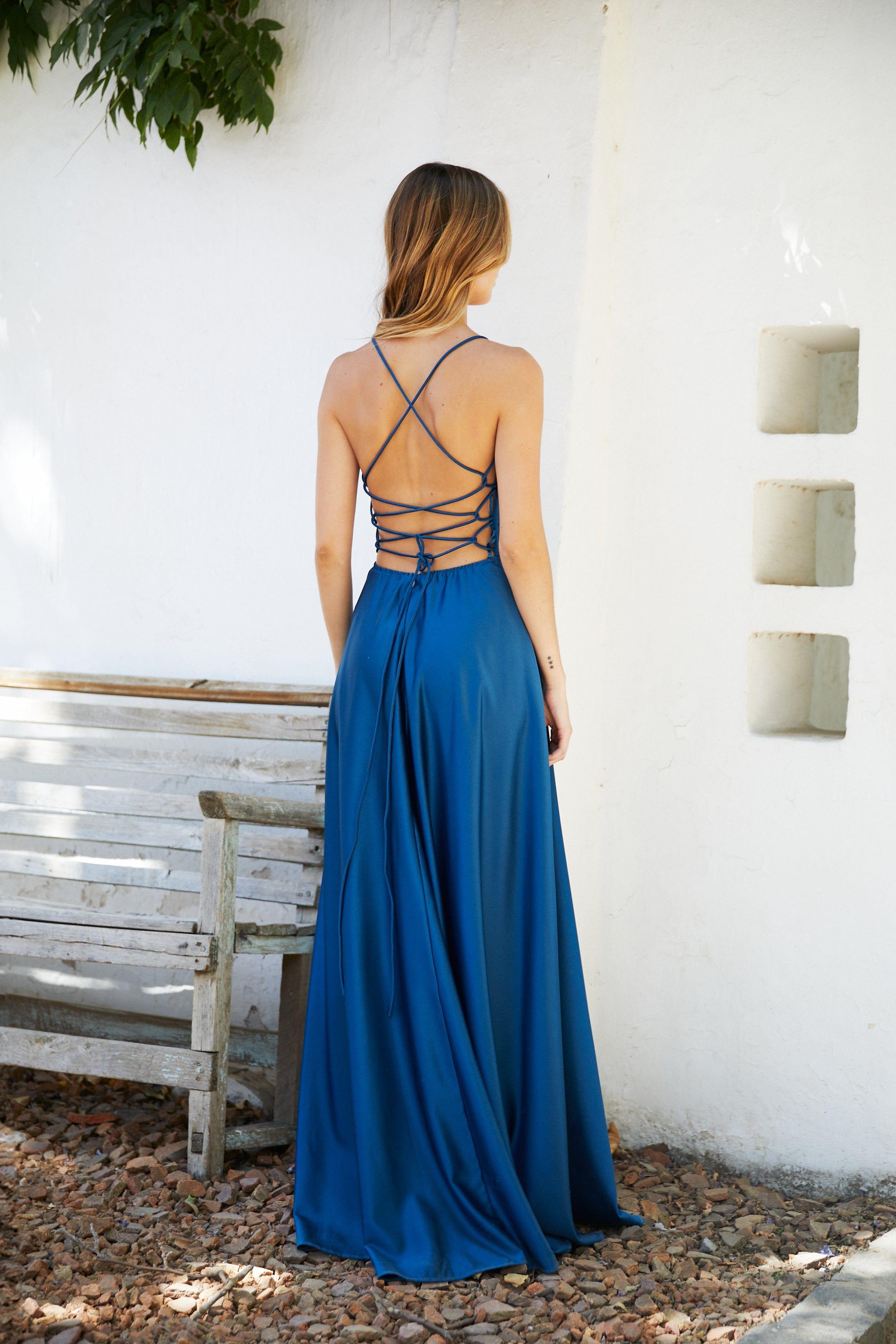 Vestido Largo de Fiesta Camila Turquesa Oscuro-2