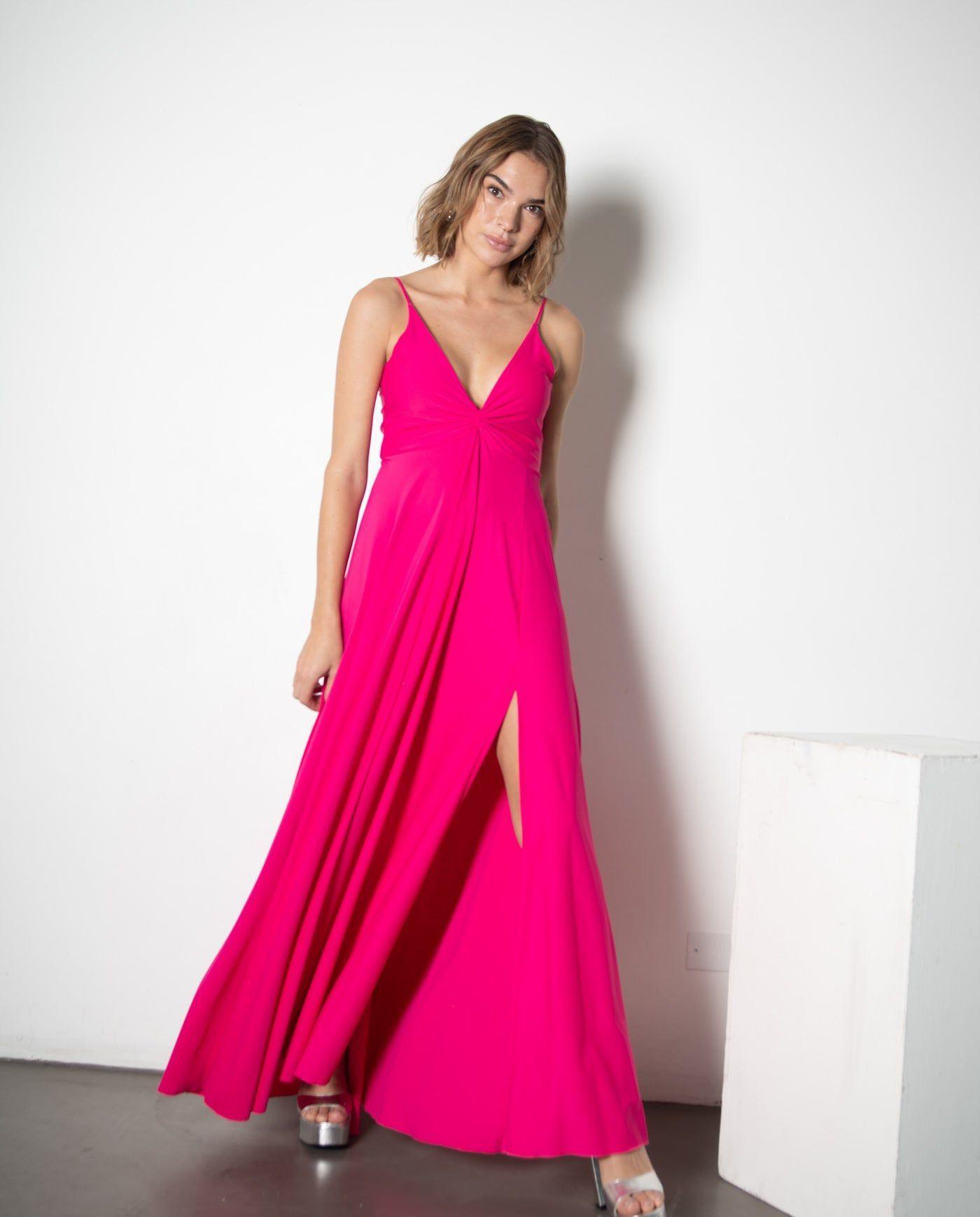 Vestido Largo de Fiesta Antonia Fucsia Mate-2