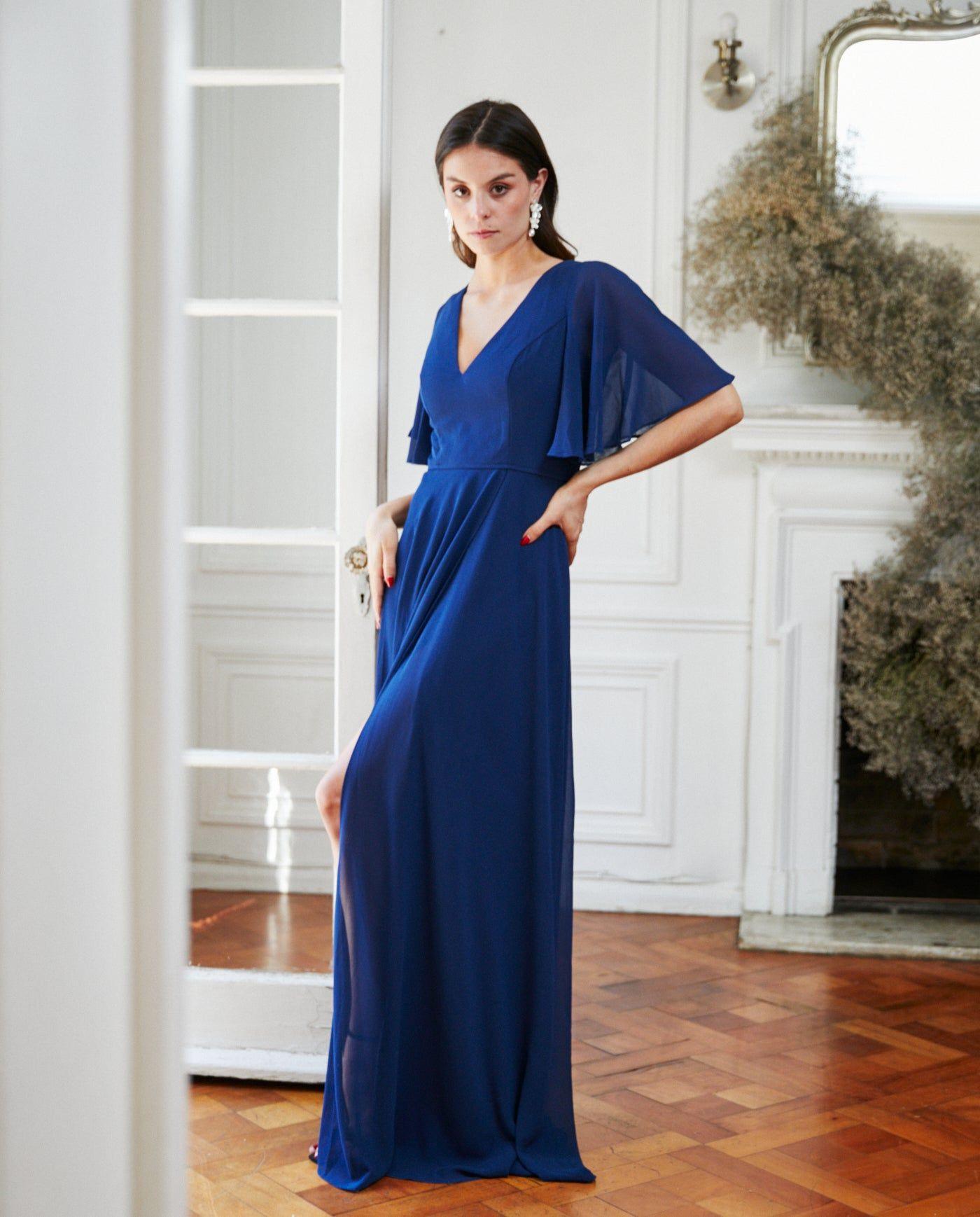 Vestido Largo de Fiesta Cristina Azul Oscuro-5