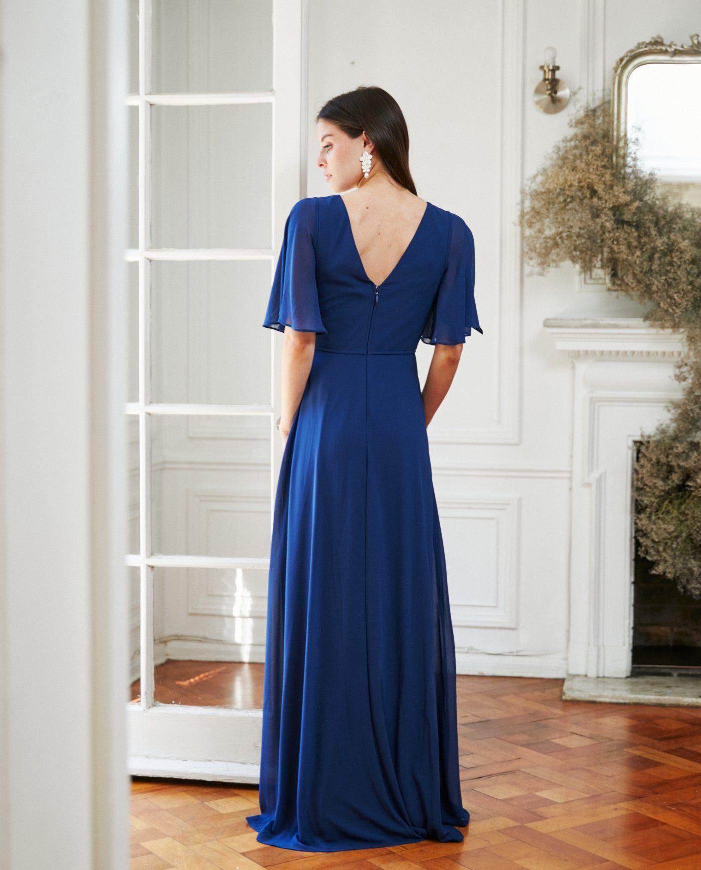 Vestido Largo de Fiesta Cristina Azul Oscuro-6