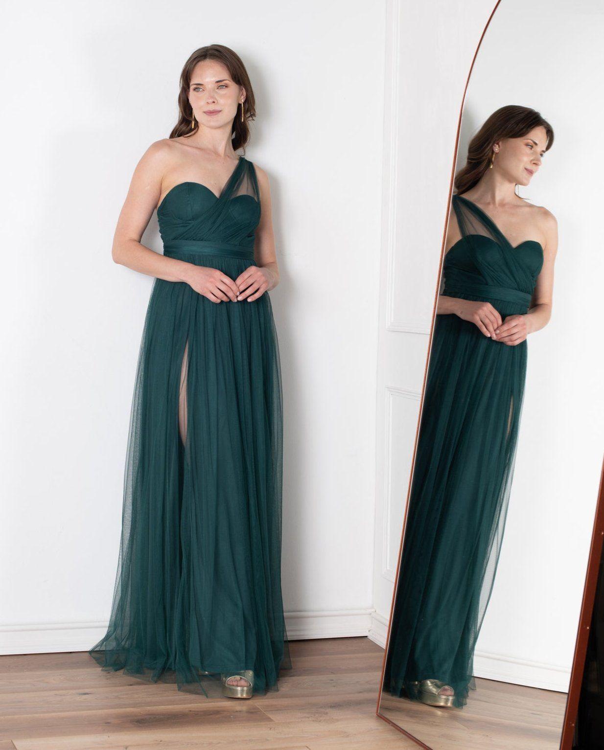 Vestido Largo de Fiesta Gabi Multiformas Verde Oscuro-2