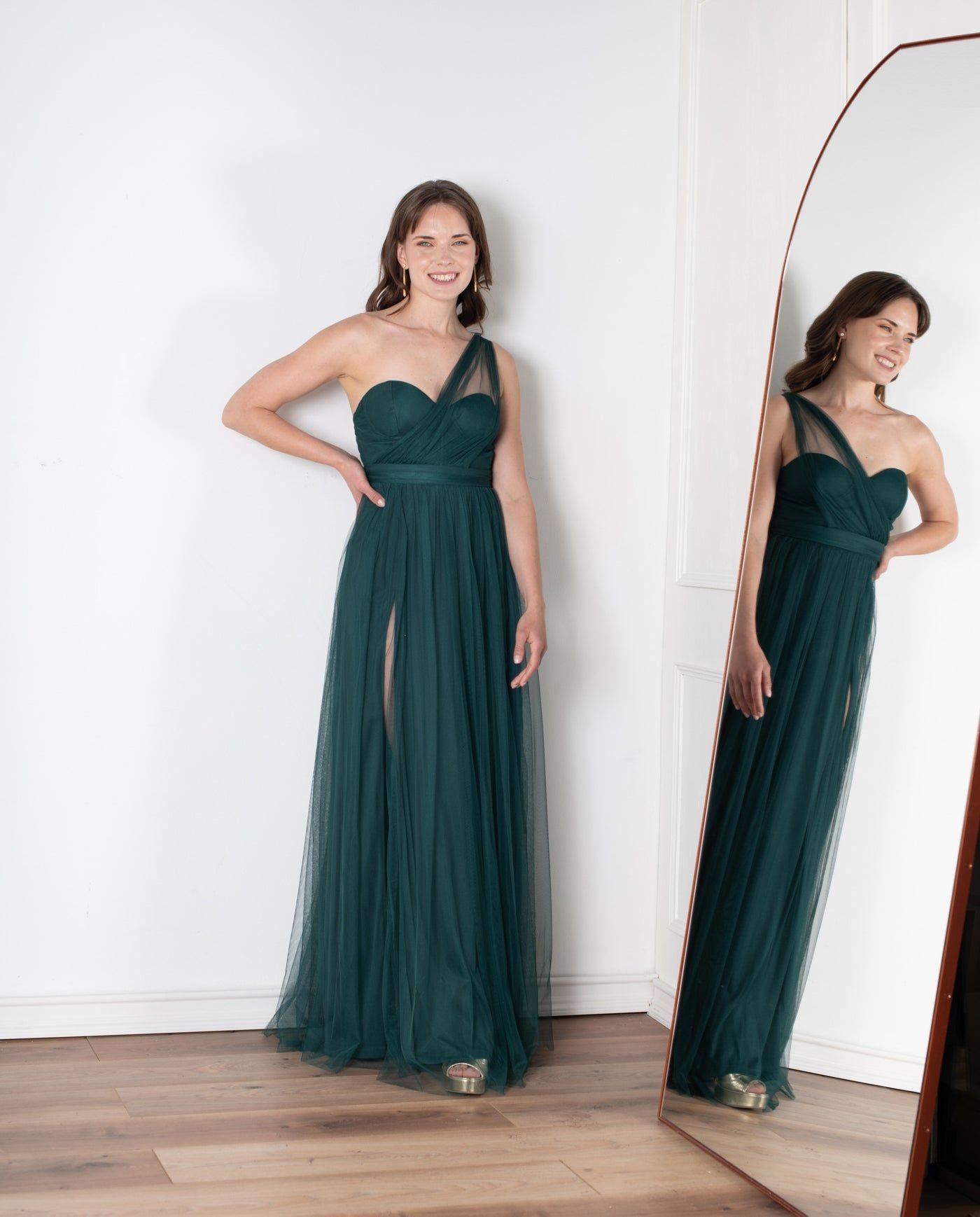Vestido Largo de Fiesta Gabi Multiformas Verde Oscuro-3