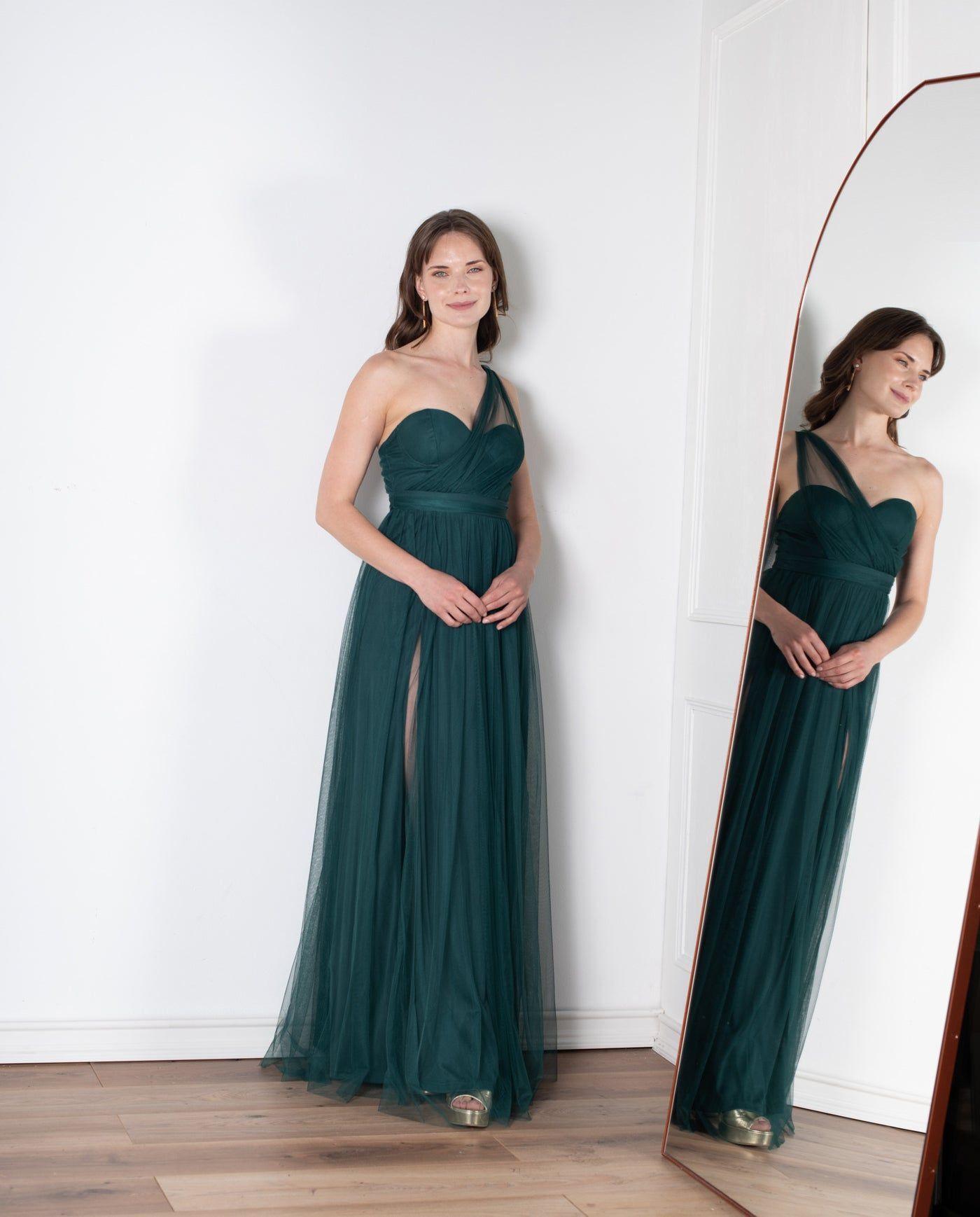 Vestido Largo de Fiesta Gabi Multiformas Verde Oscuro-4