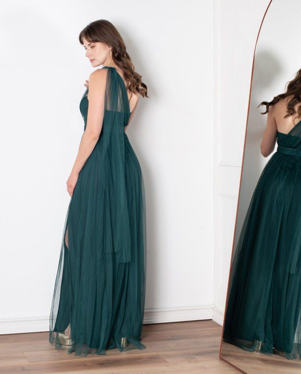 Vestido Largo de Fiesta Gabi Multiformas Verde Oscuro-5
