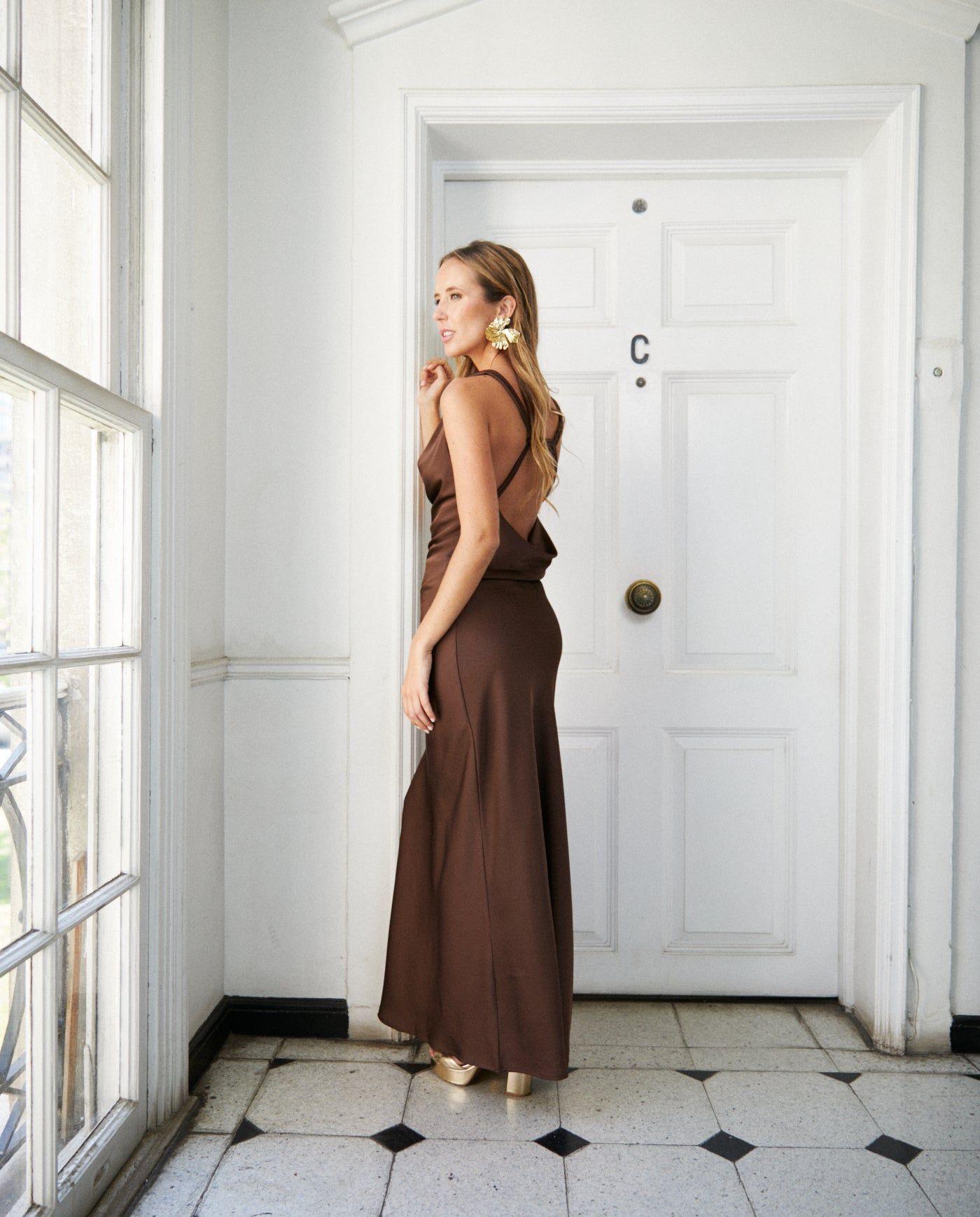 Vestido Largo de Fiesta Montserrat Chocolate-3