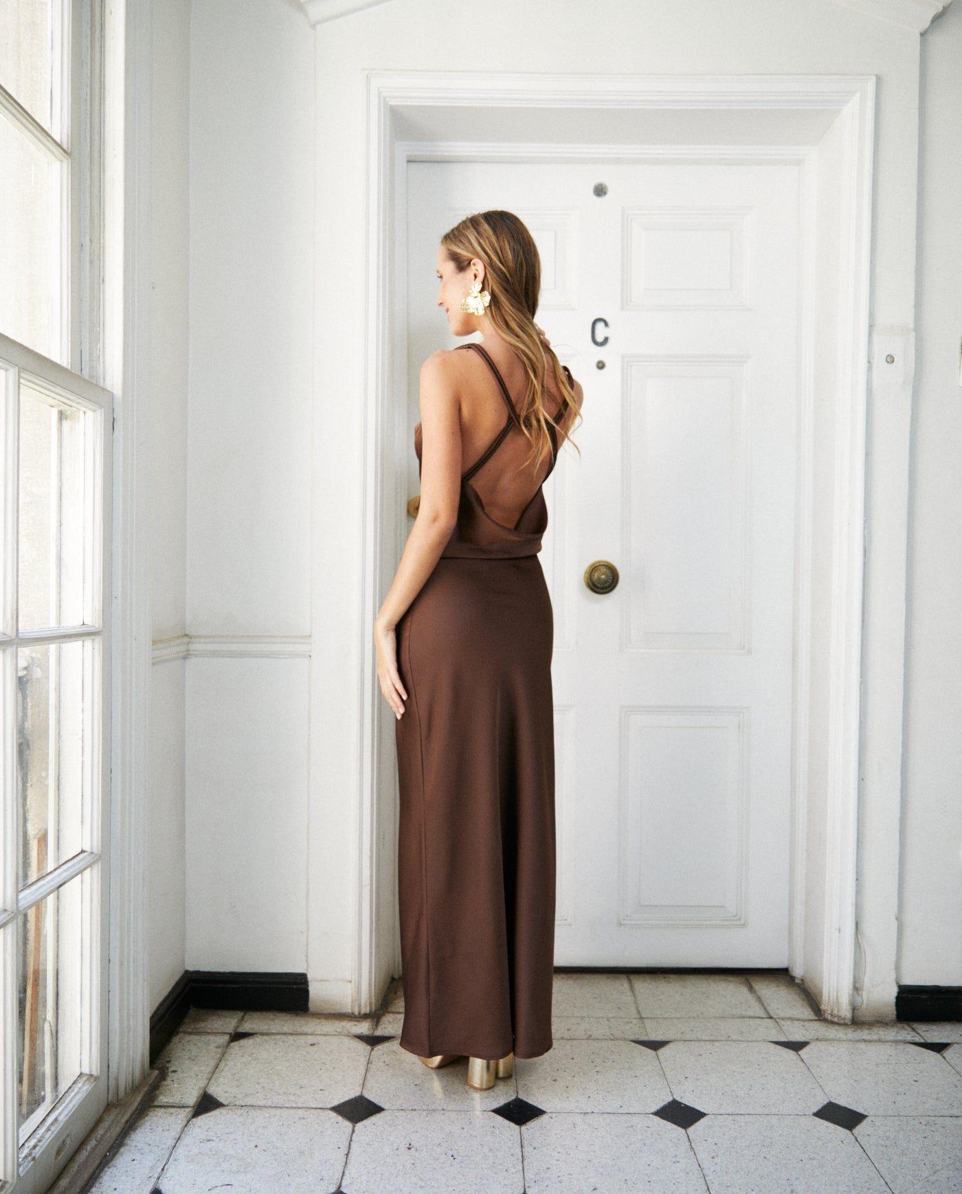 Vestido Largo de Fiesta Montserrat Chocolate-4