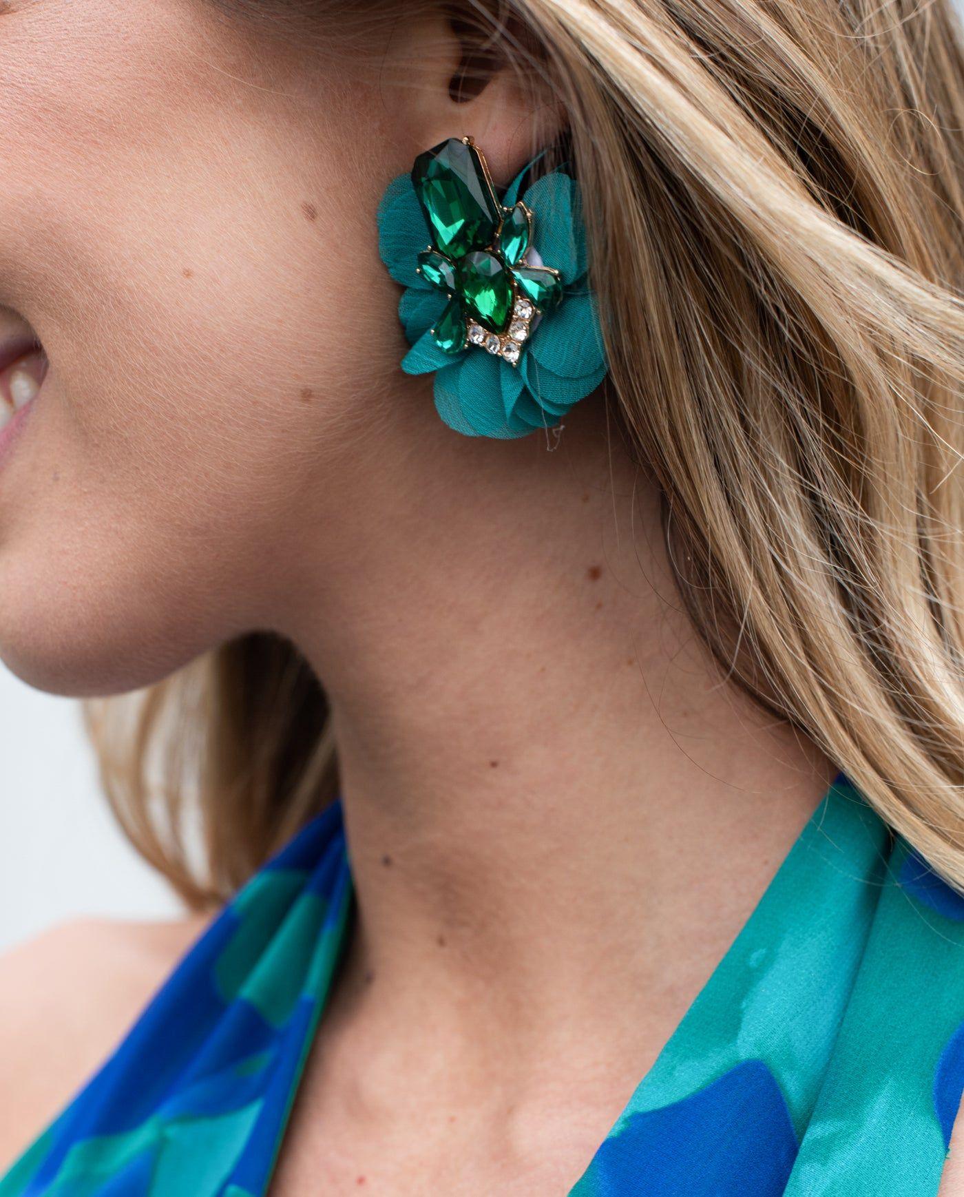 Aros Sole Piedra y Flor Verde-2