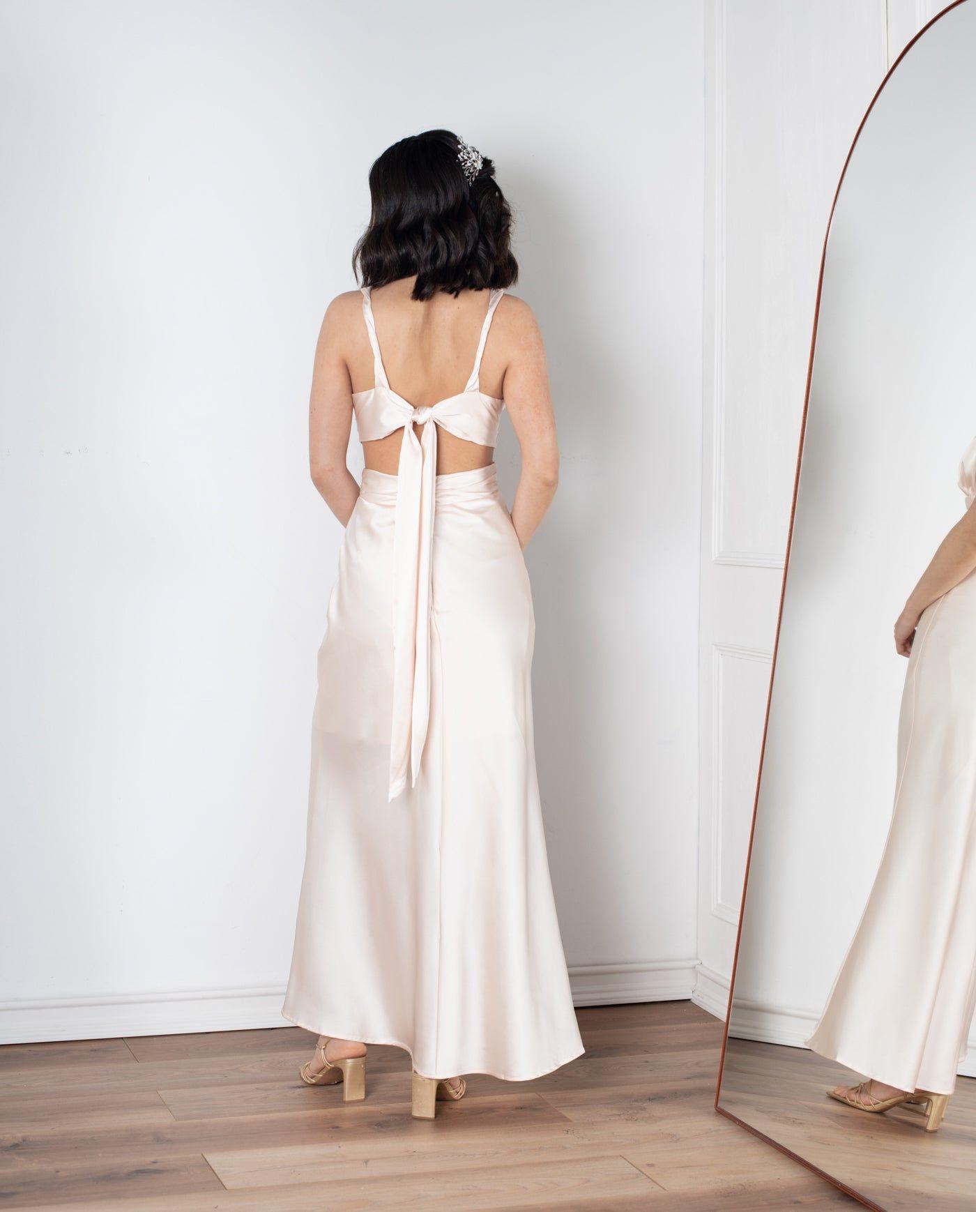 Vestido Largo de Fiesta Menorca Cut Out Champagne-1