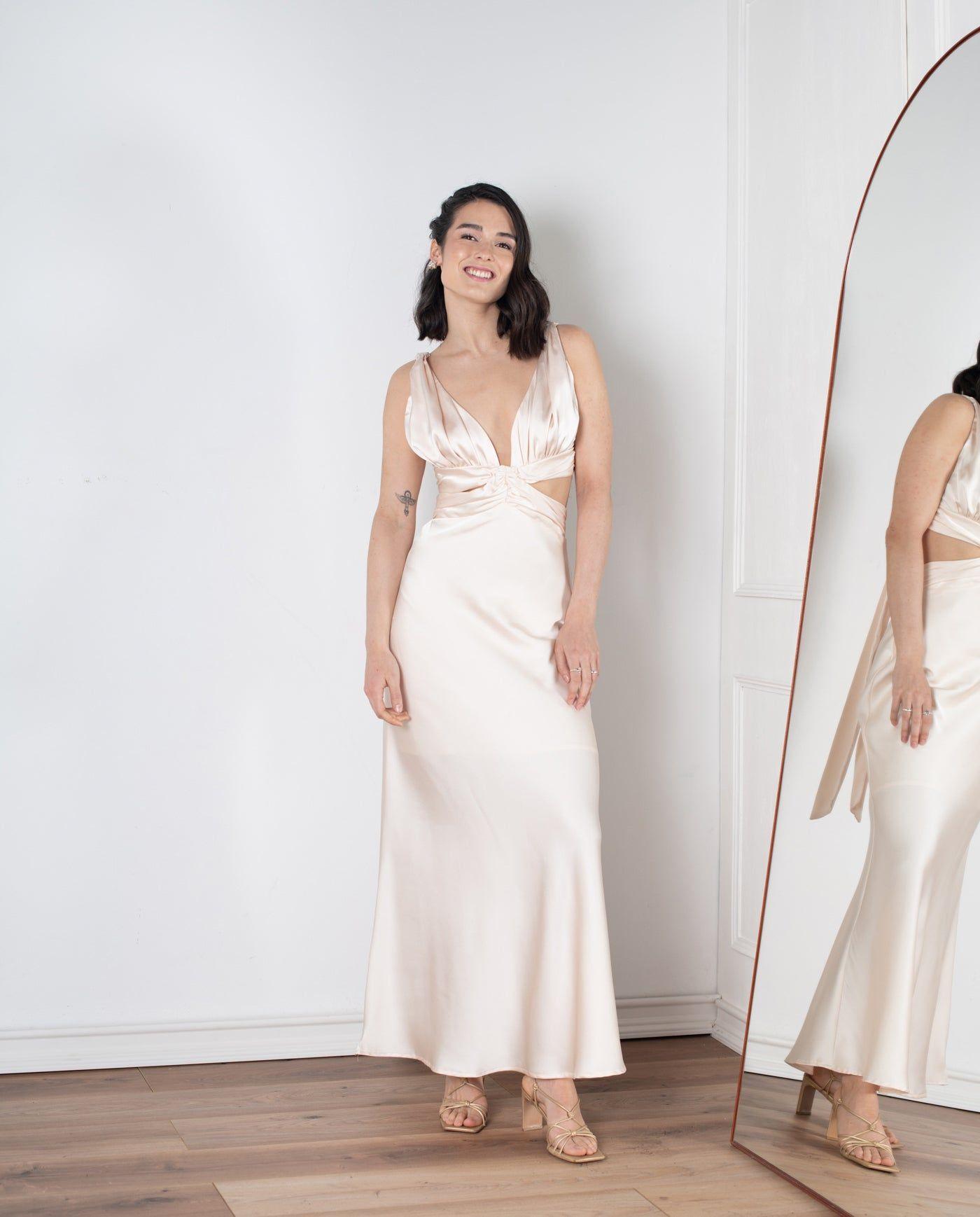 Vestido Largo de Fiesta Menorca Cut Out Champagne-2