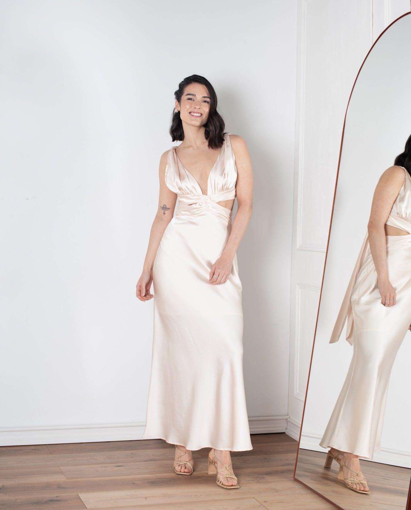 Vestido Largo de Fiesta Menorca Cut Out Champagne-3