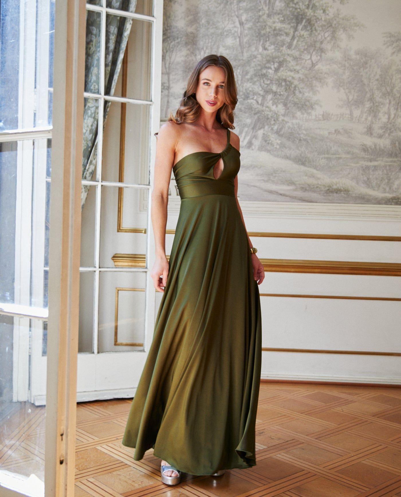 Vestido Largo de Fiesta Caro Verde Olivo-3