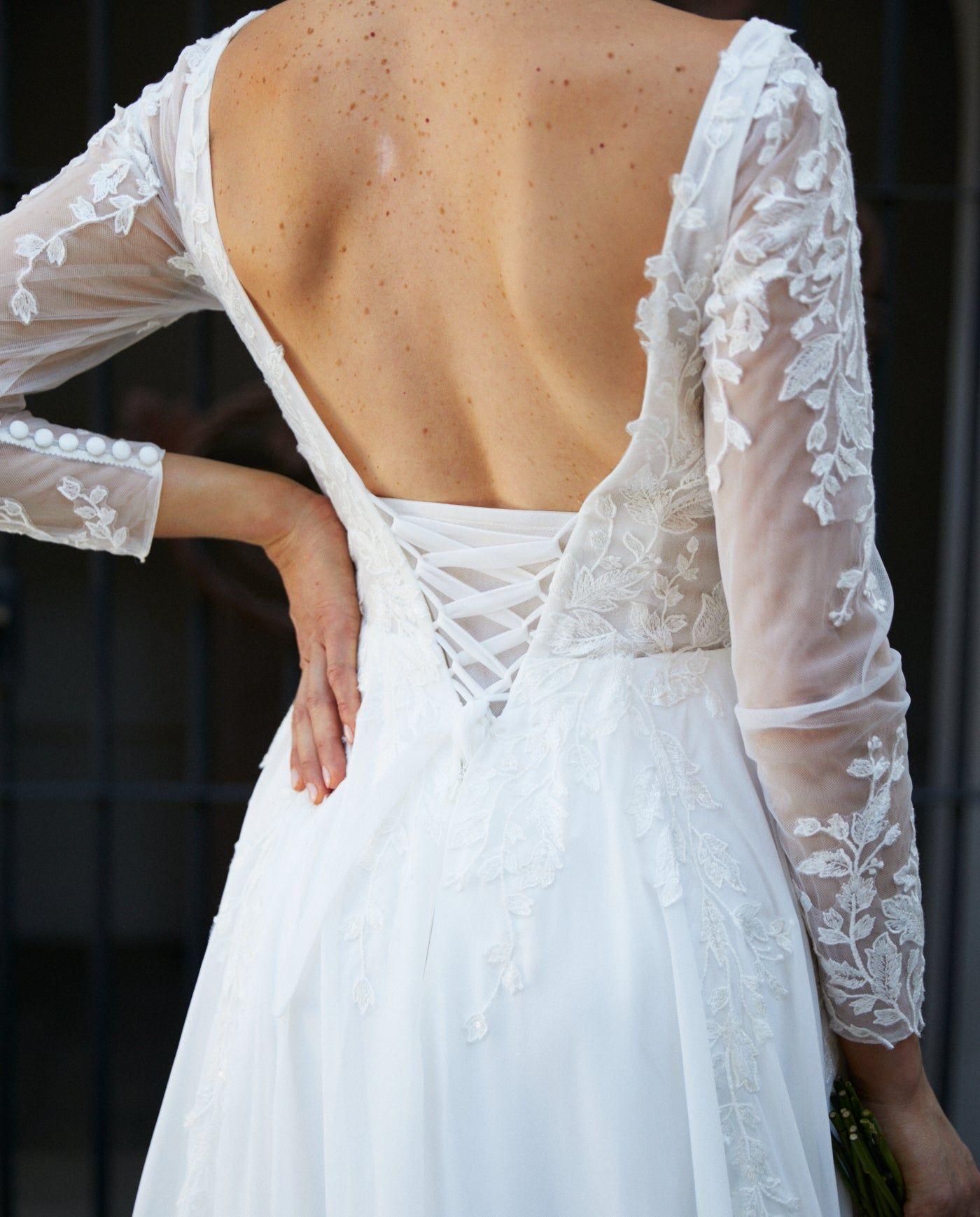 Vestido Largo de Novia Clair Ajustable Gasa Ivory-3