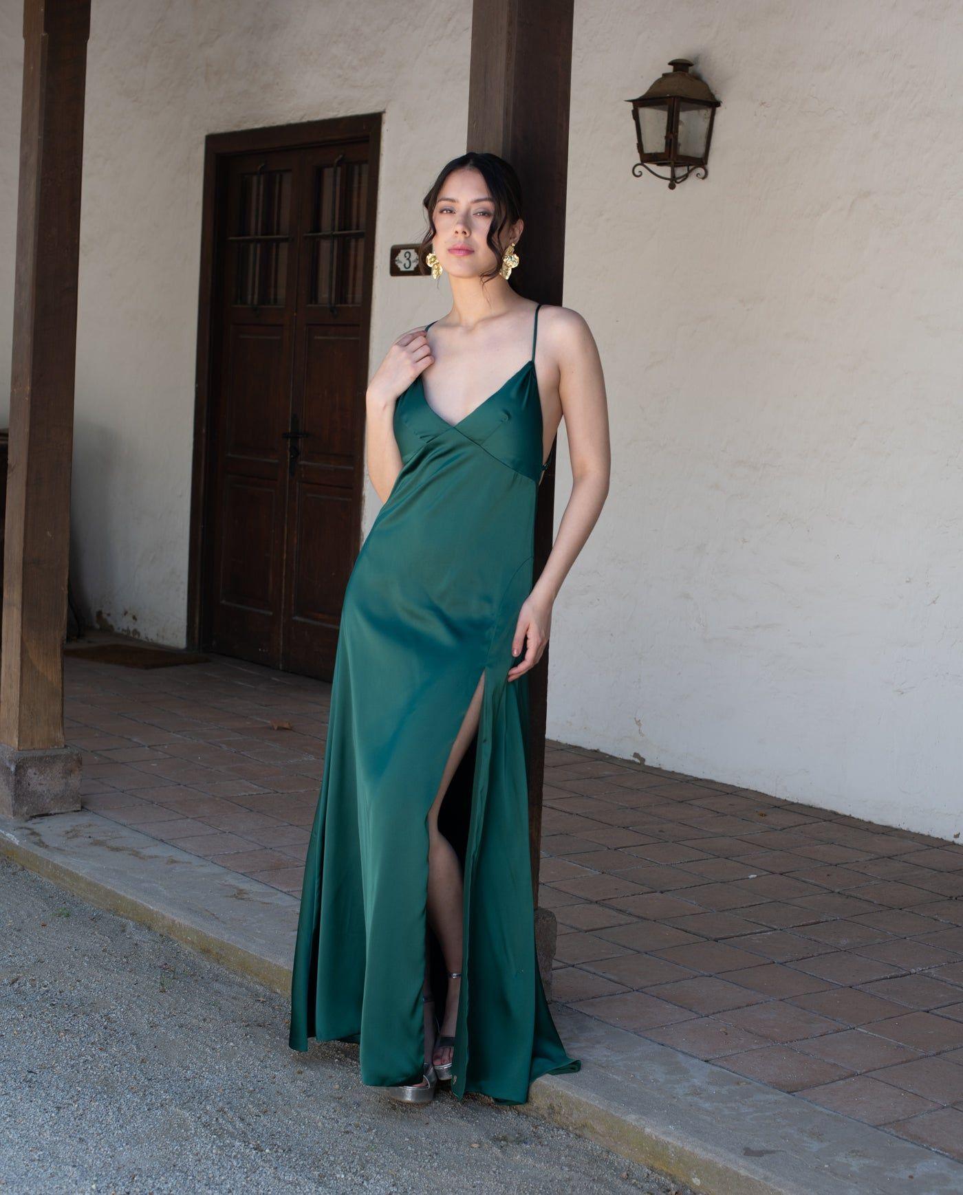 Vestido Largo de Fiesta Pepa Verde Oscuro-0