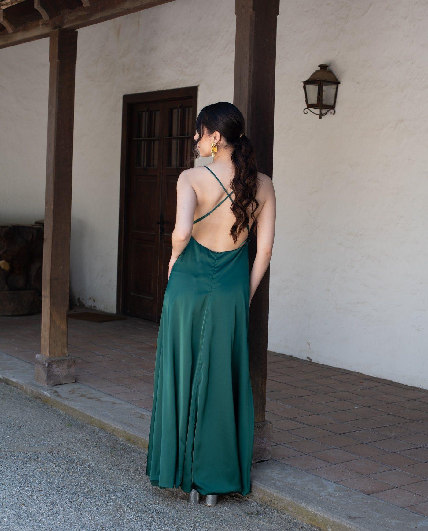 Vestido Largo de Fiesta Pepa Verde Oscuro-1