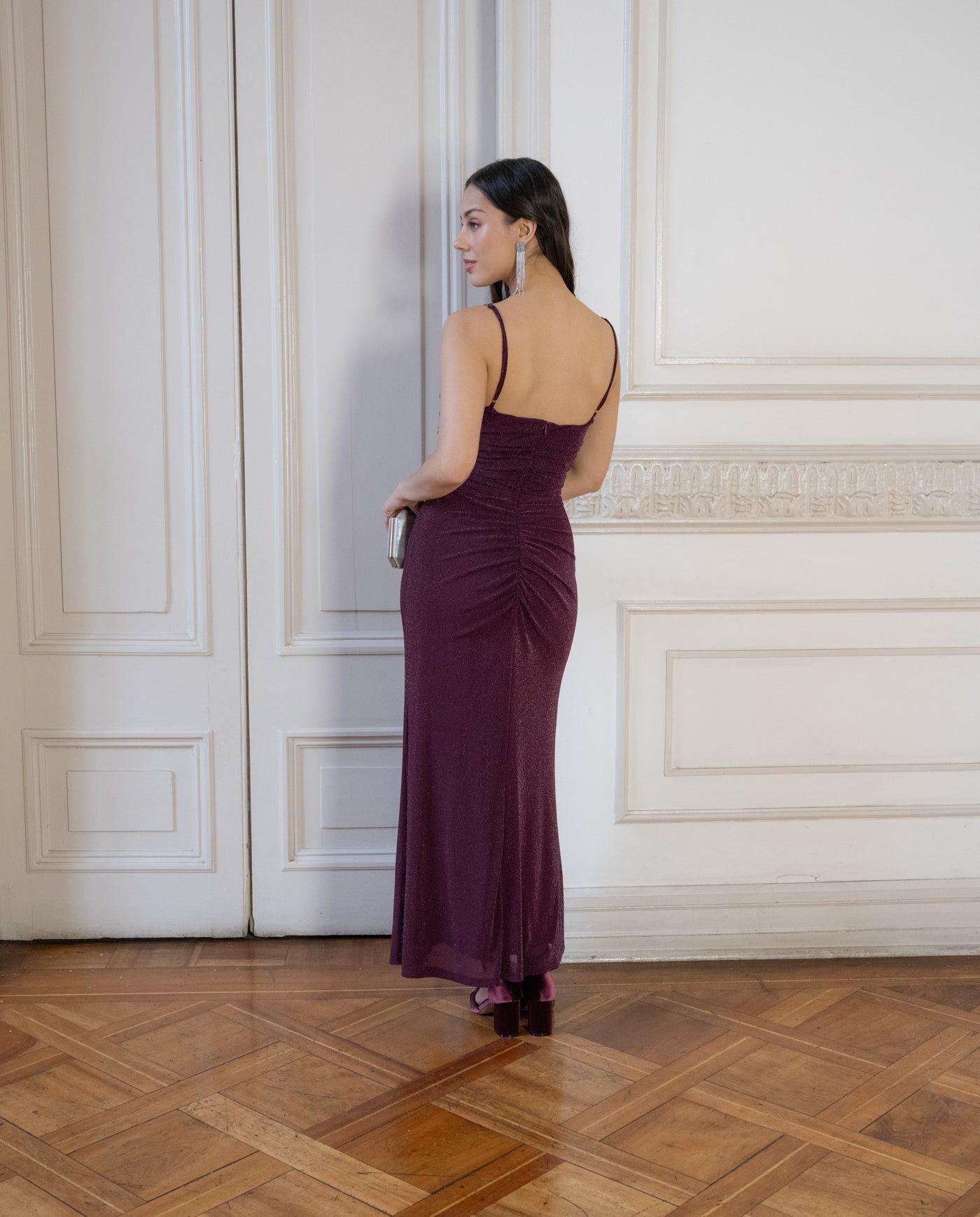 Vestido Largo de Fiesta Zara Vino-2