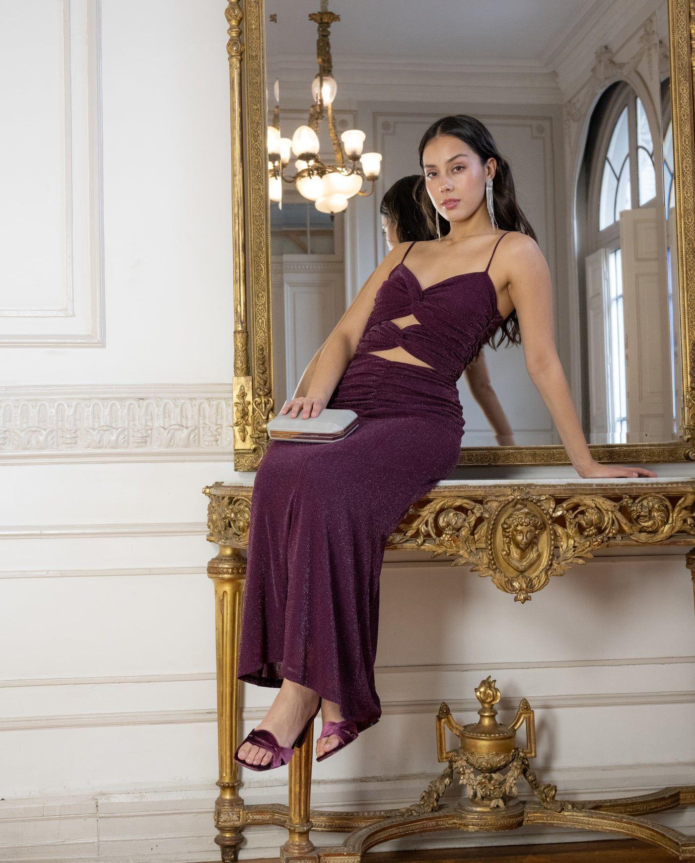 Vestido Largo de Fiesta Zara Vino-3