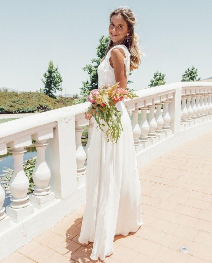 VESTIDO LARGO DE NOVIA CLARA GASA IVORY-0