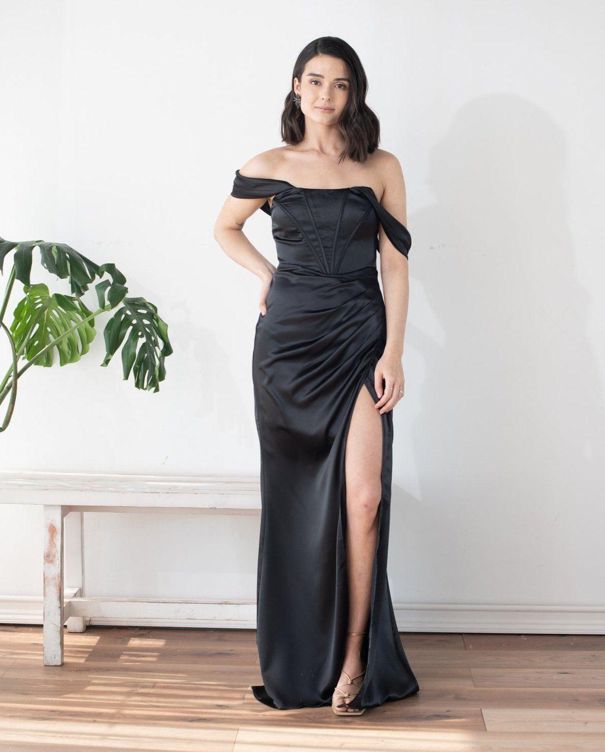 Vestido Largo de Fiesta Mera Corset Negro-2