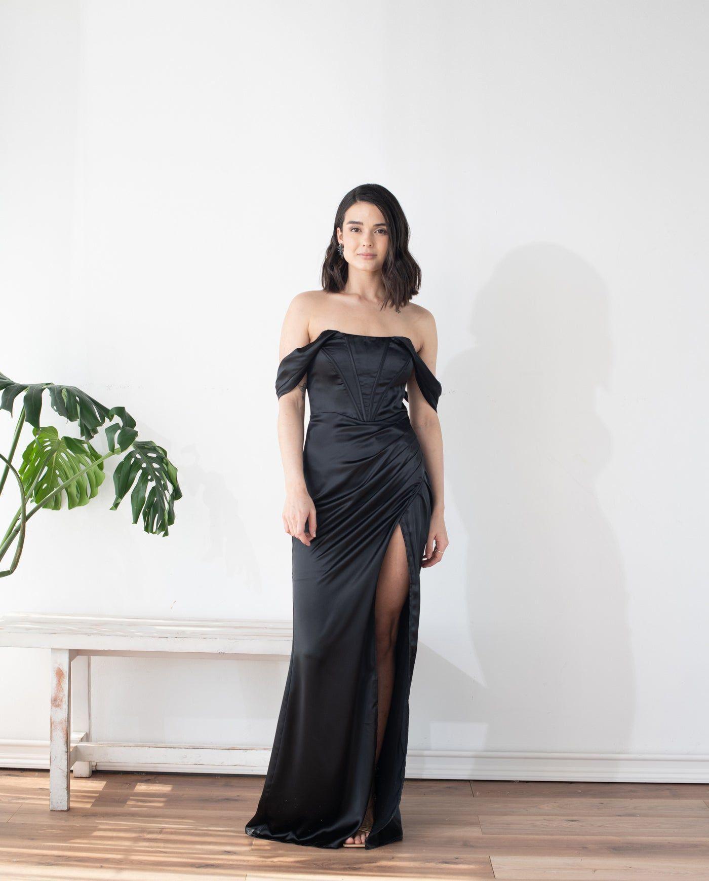 Vestido Largo de Fiesta Mera Corset Negro-3