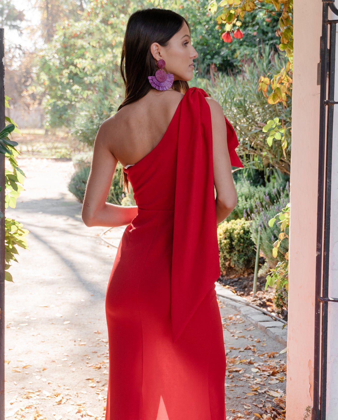 Vestido De Fiesta Largo Pauline Un  Hombro Rojo-0
