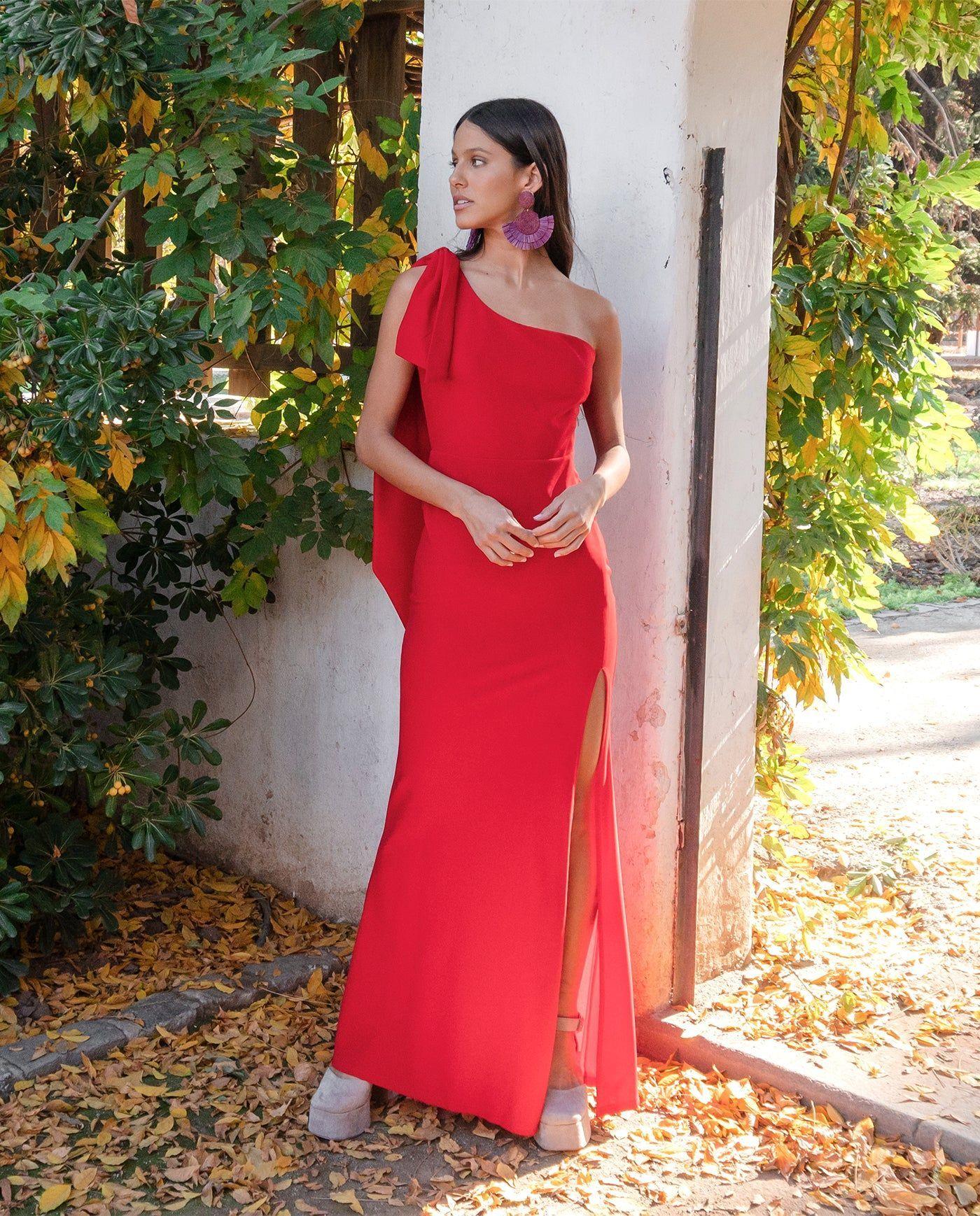 Vestido De Fiesta Largo Pauline Un  Hombro Rojo-2