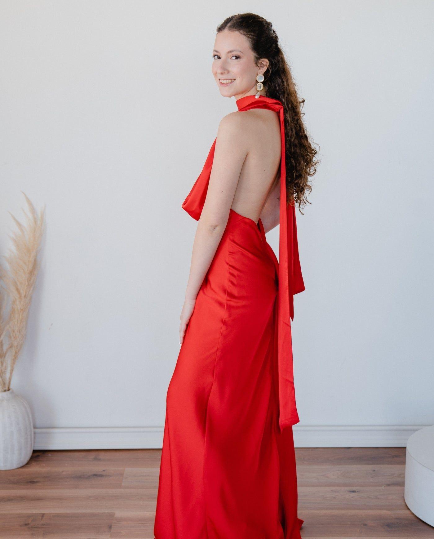 Vestido Largo de Fiesta Budapest Drapeado Rojo-1