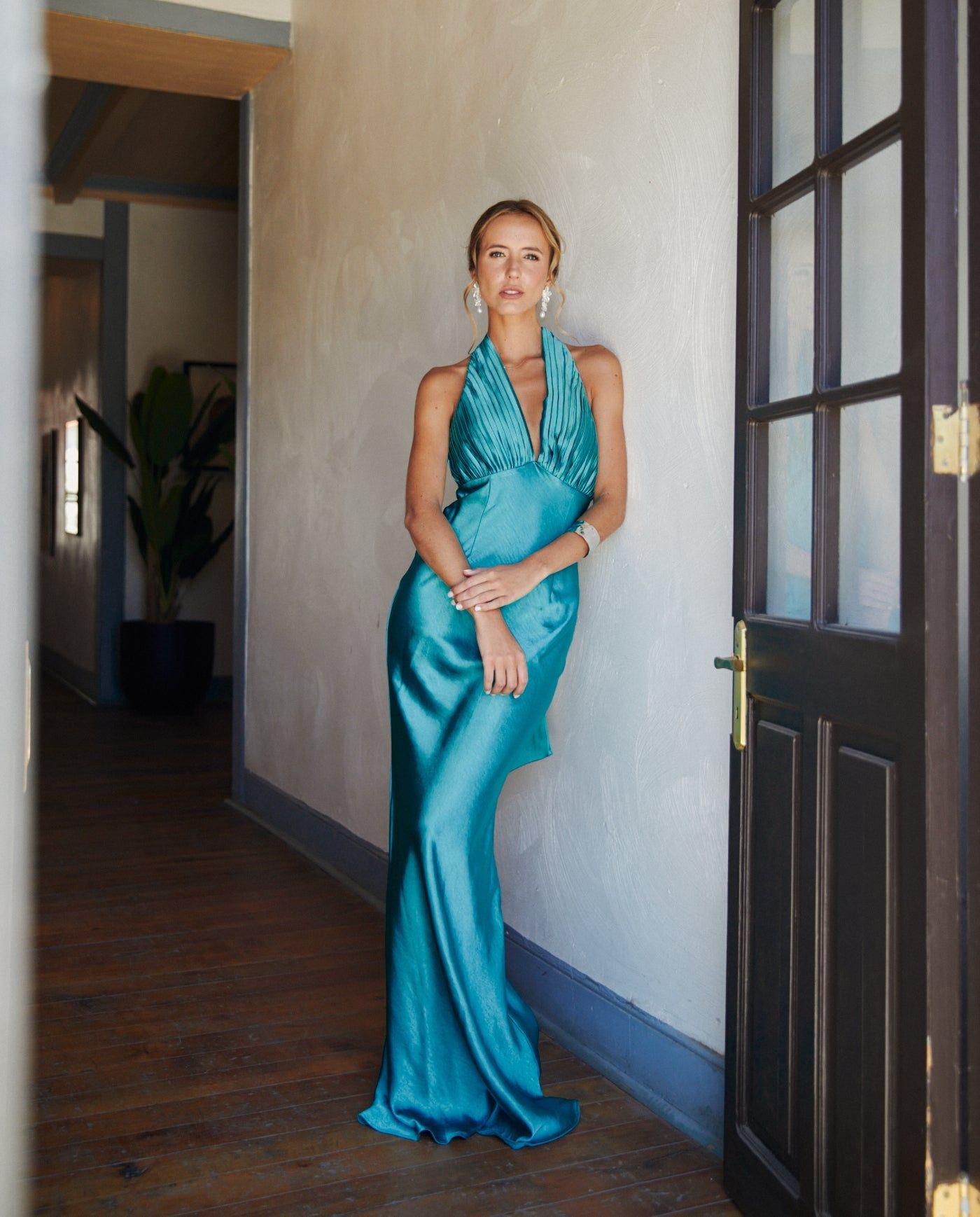 Vestido Largo de Fiesta Maria Fernanda Turquesa Claro-2