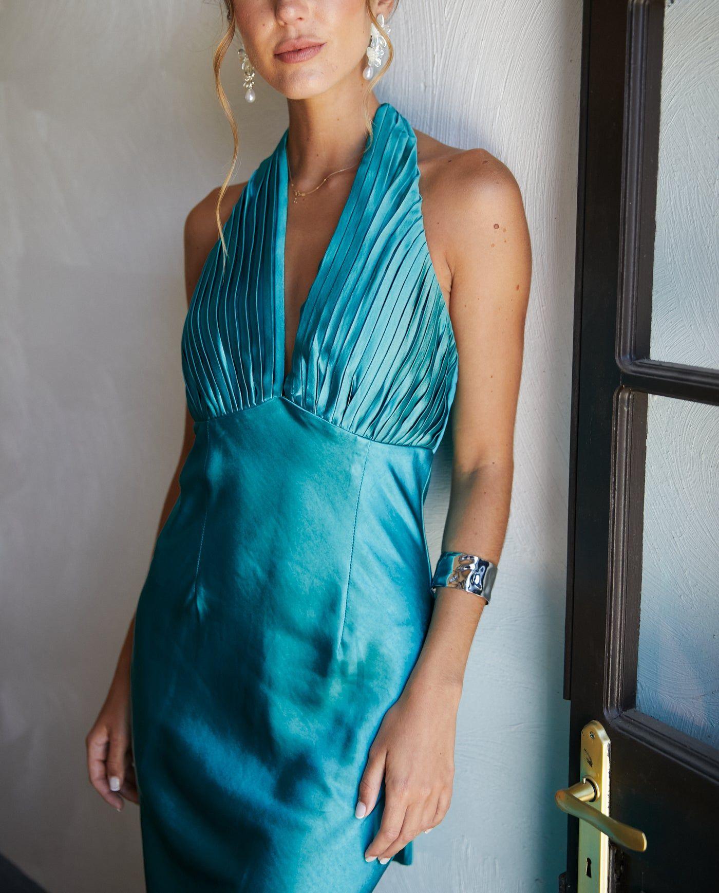 Vestido Largo de Fiesta Maria Fernanda Turquesa Claro-4