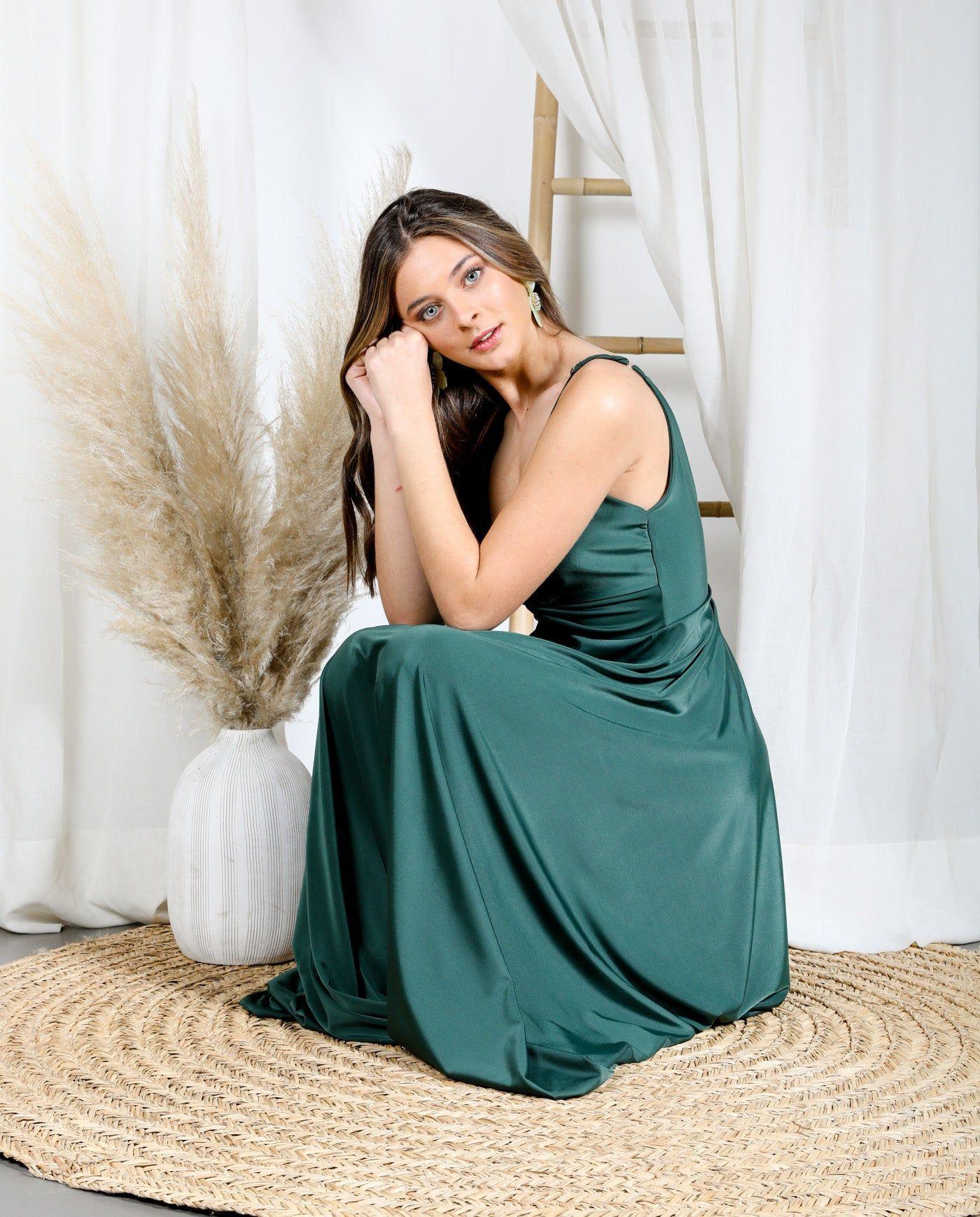 Vestido Largo de Fiesta Nudo Verde Oscuro-4