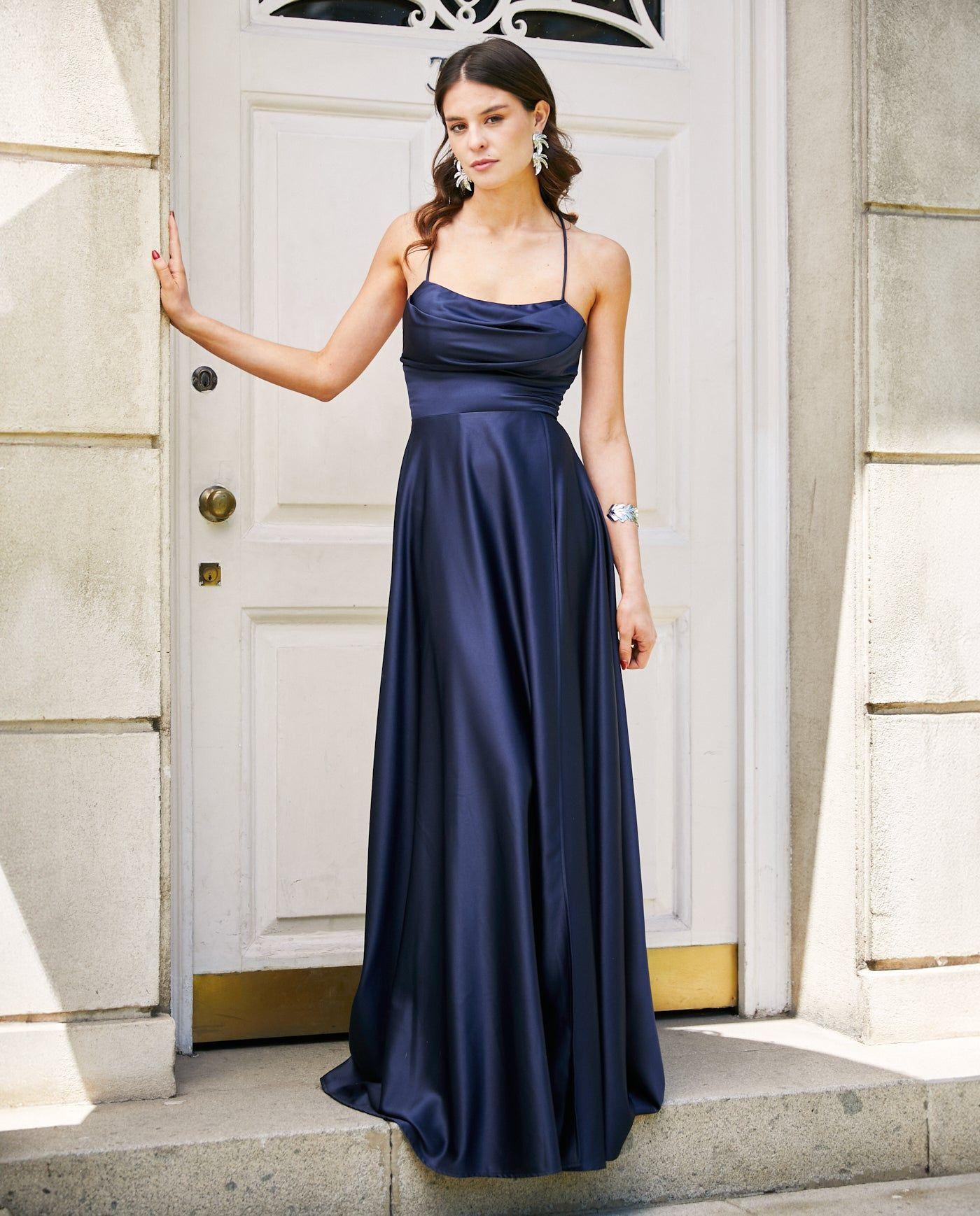 Vestido Largo de Fiesta Camila Azul Oscuro-2