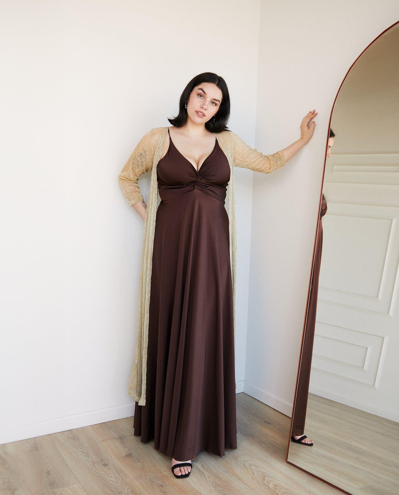 Vestido Largo de Fiesta Nudo Chocolate-2