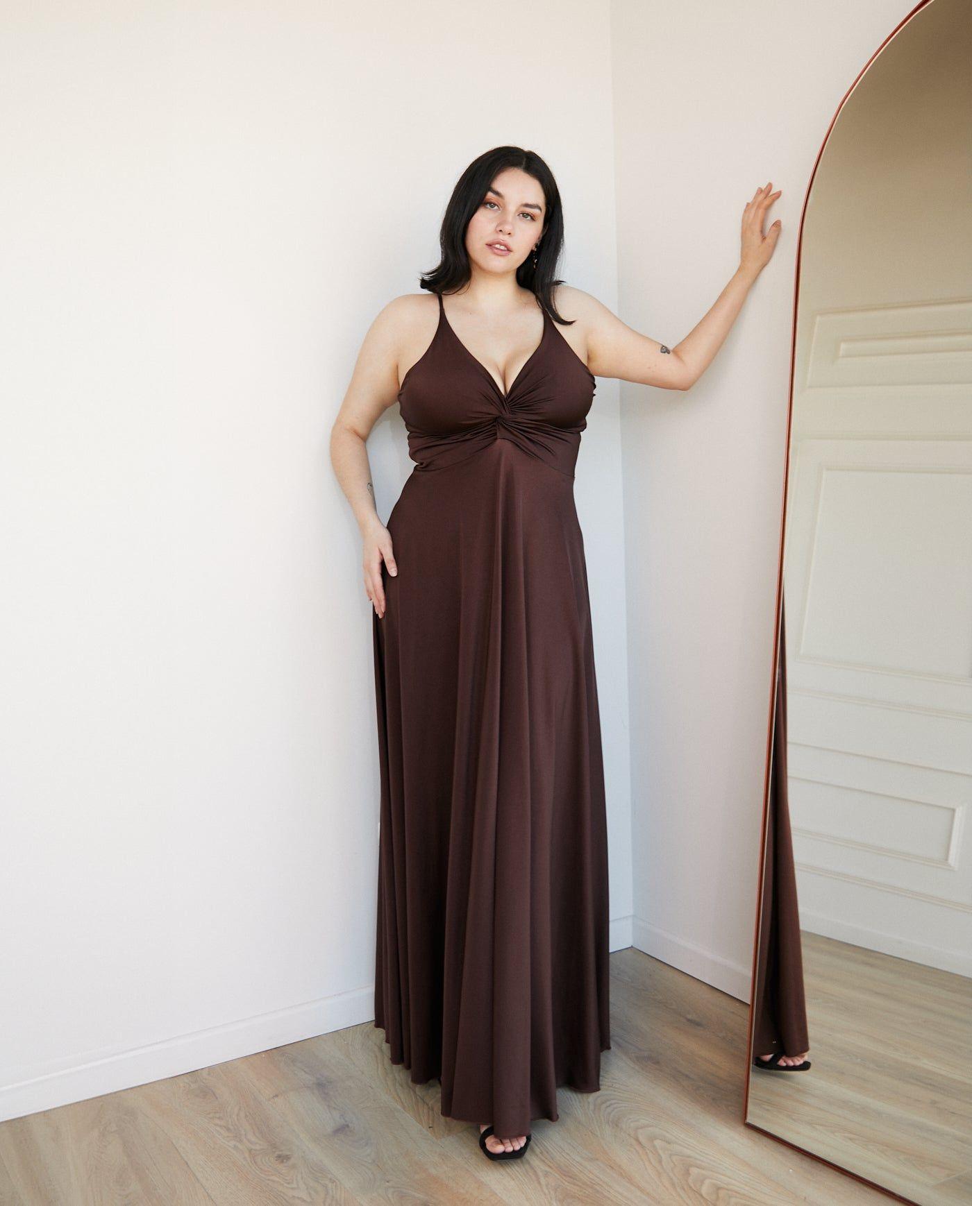 Vestido Largo de Fiesta Nudo Chocolate-3