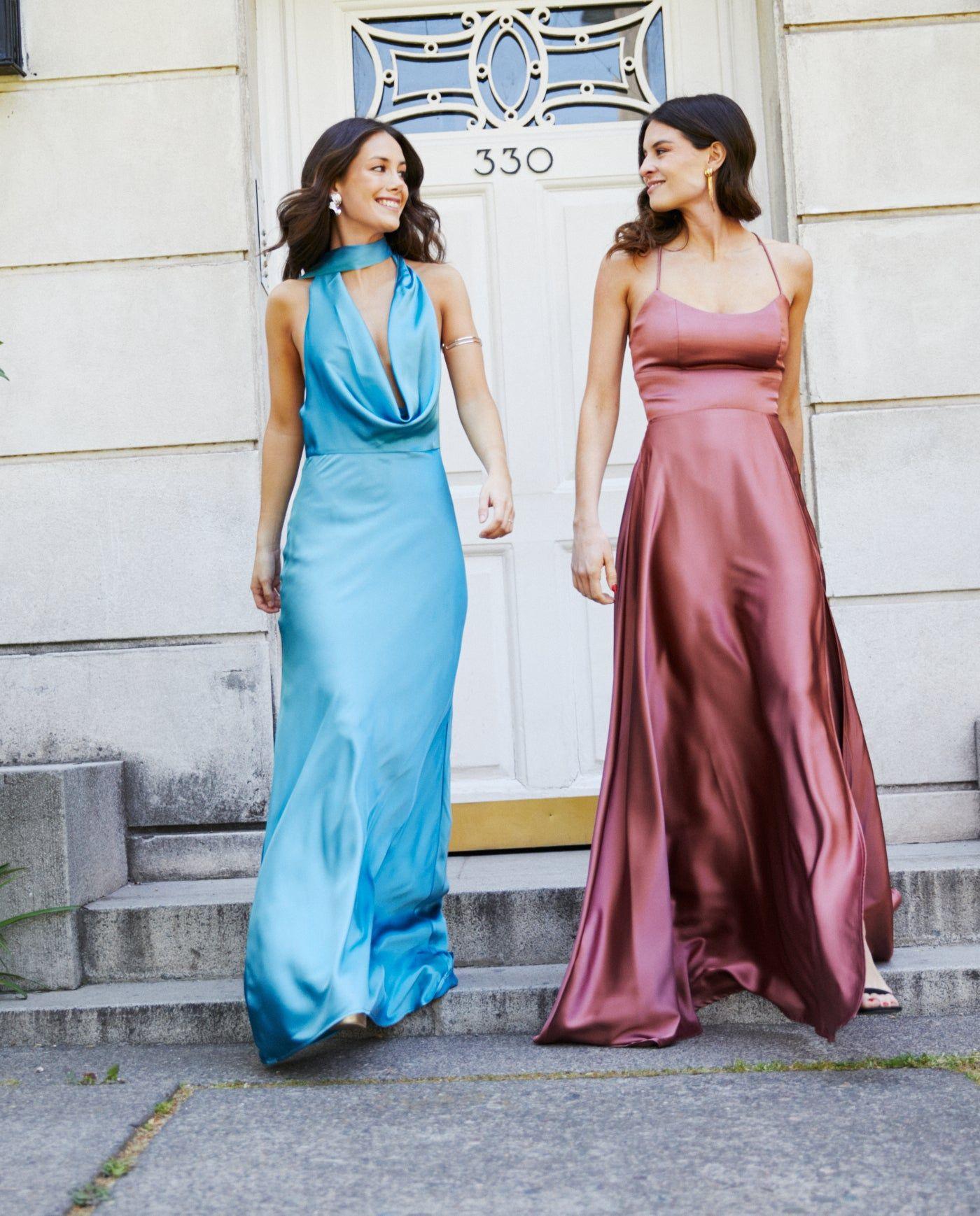 Vestido Largo de Fiesta Budapest Celeste Oscuro-2