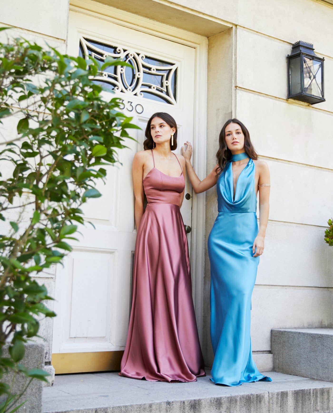 Vestido Largo de Fiesta Budapest Celeste Oscuro-3