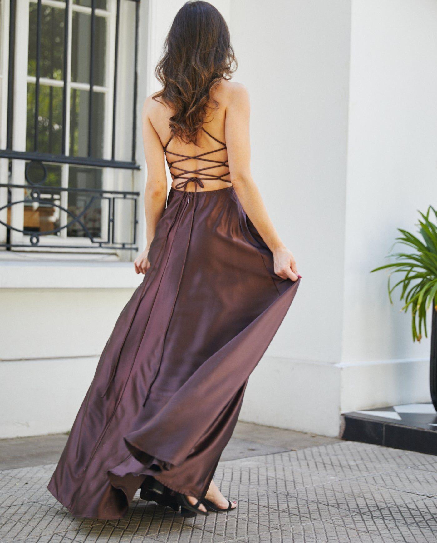 Vestido Largo de Fiesta Rafa Chocolate-3