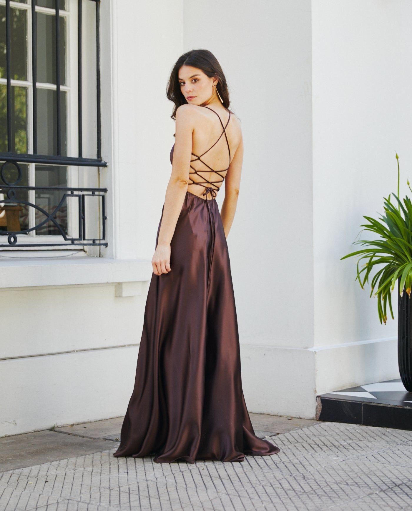 Vestido Largo de Fiesta Rafa Chocolate-4