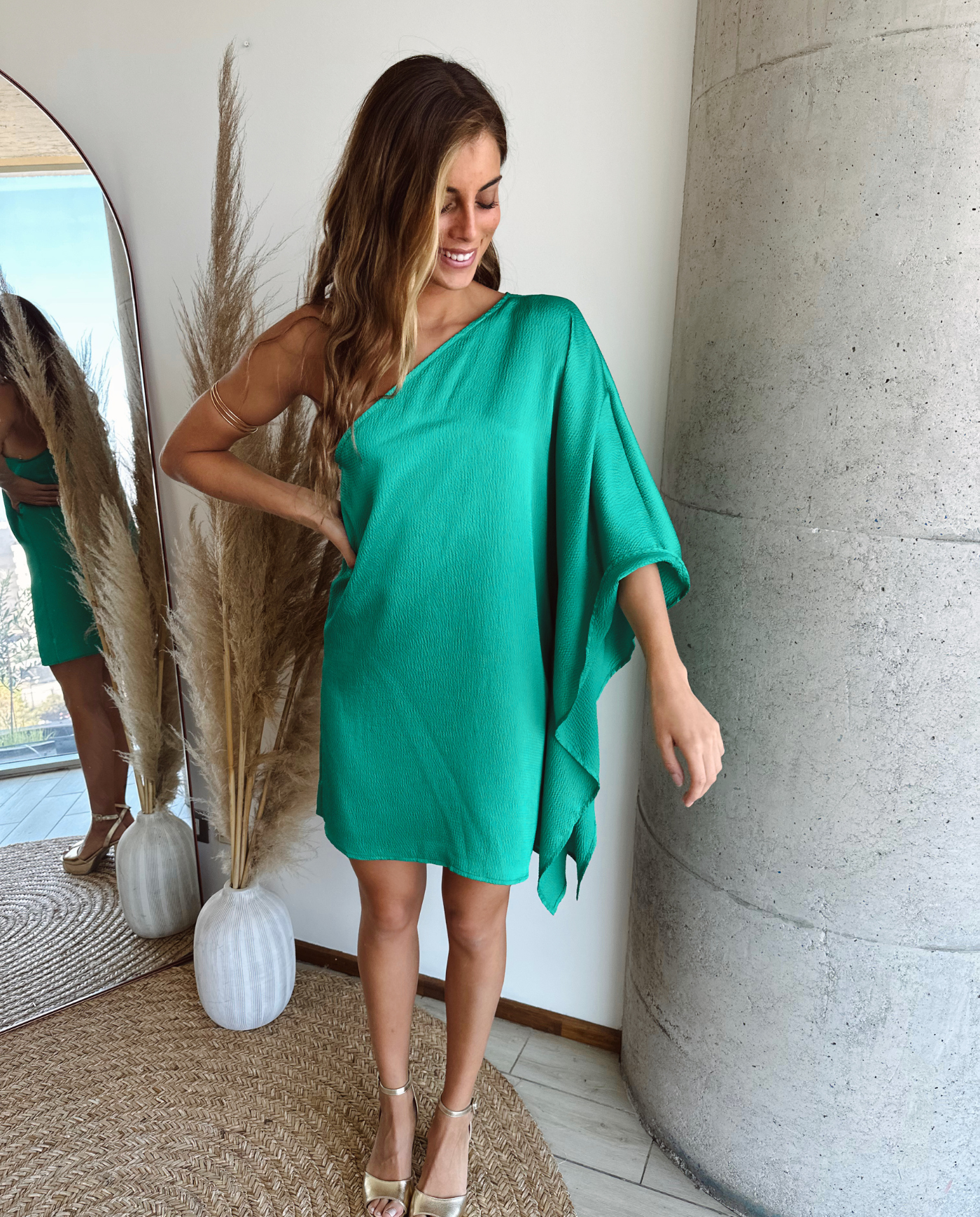 Mini Vestido Pia Texturado Verde-3