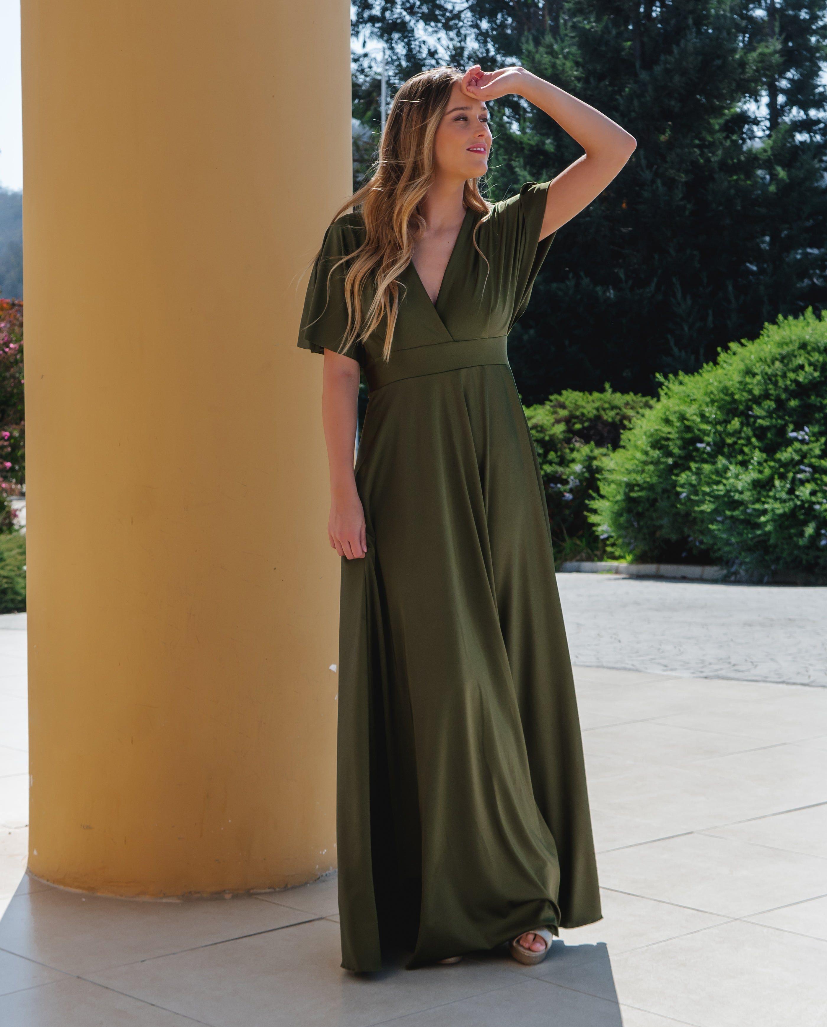 Vestido Largo de Fiesta Noa Verde Olivo-2