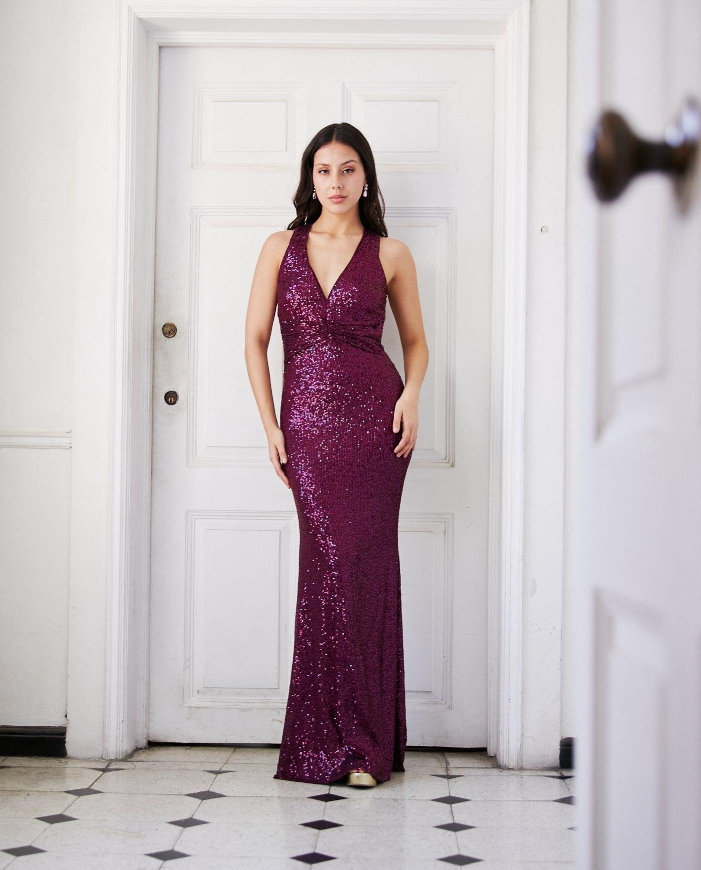 Vestido Largo de Fiesta Amara Lentejuelas Morado-0