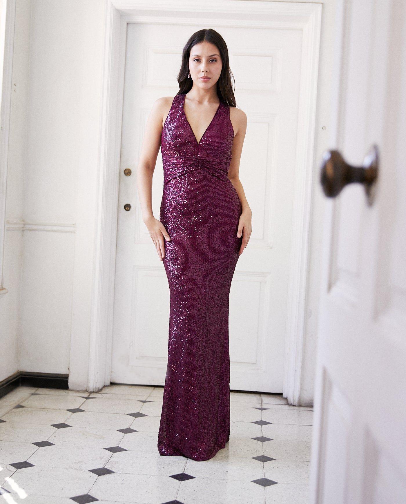 Vestido Largo de Fiesta Amara Lentejuelas Morado-2