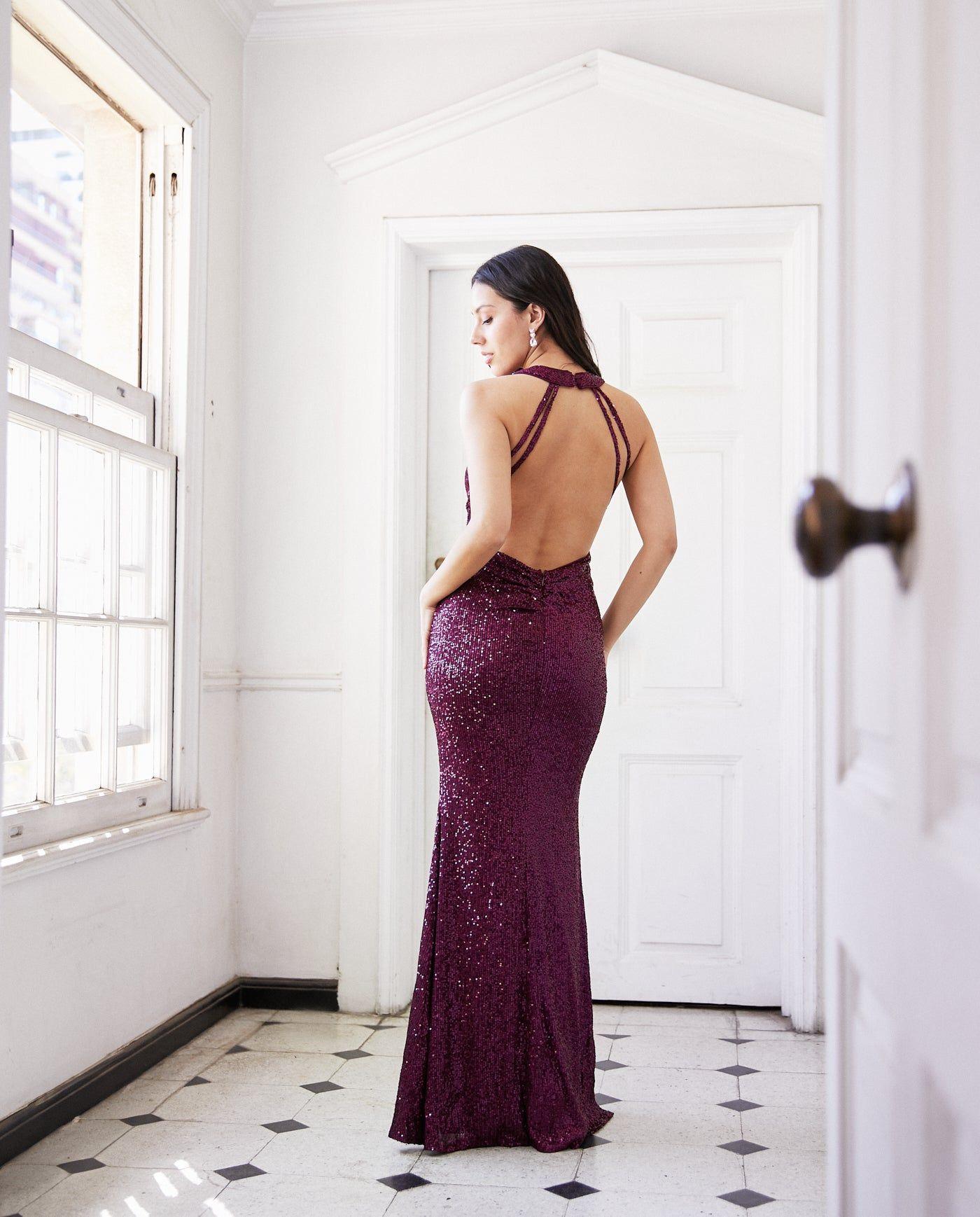 Vestido Largo de Fiesta Amara Lentejuelas Morado-4