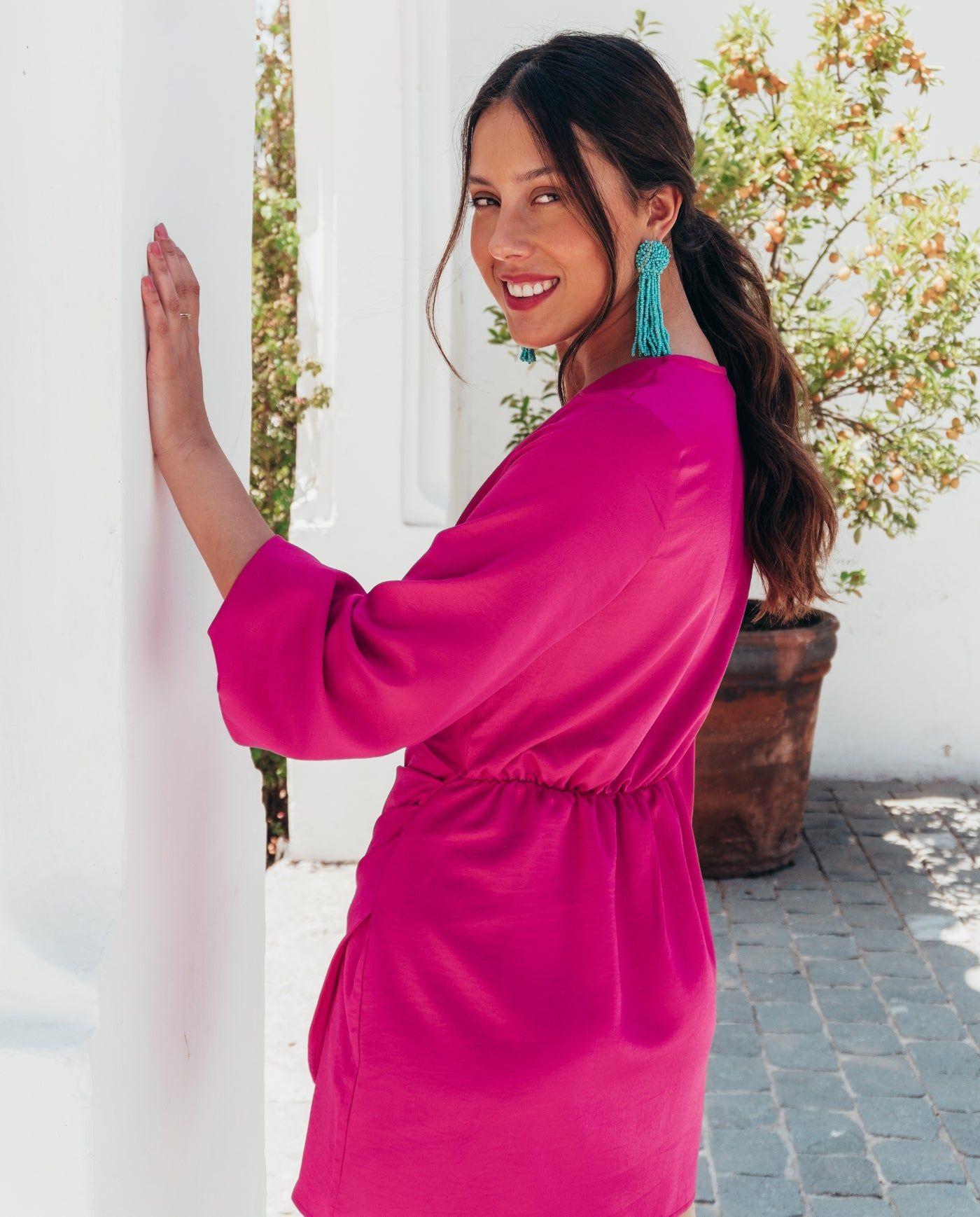 Vestido Corto de Fiesta Kika Fucsia-3