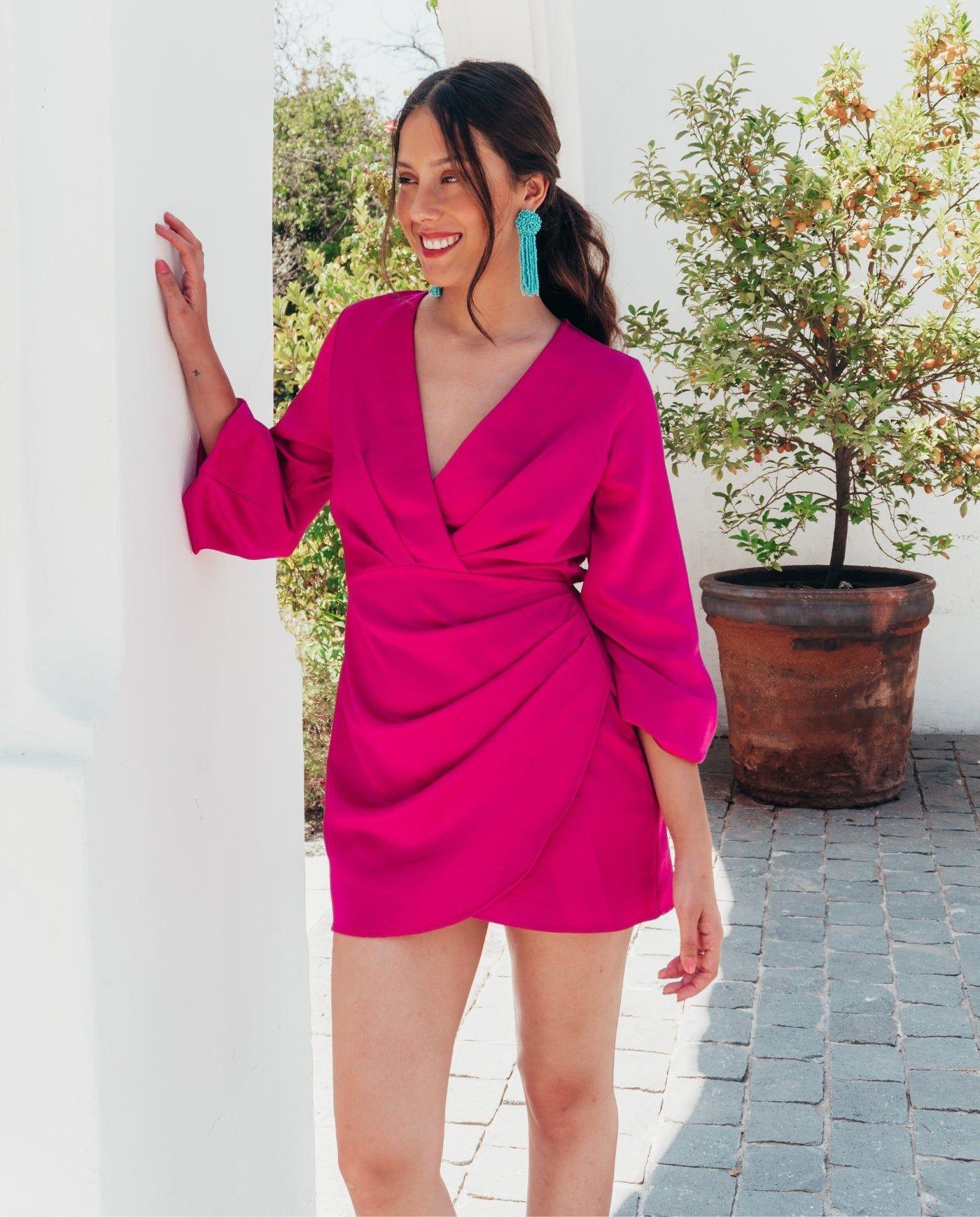 Vestido Corto de Fiesta Kika Fucsia-2