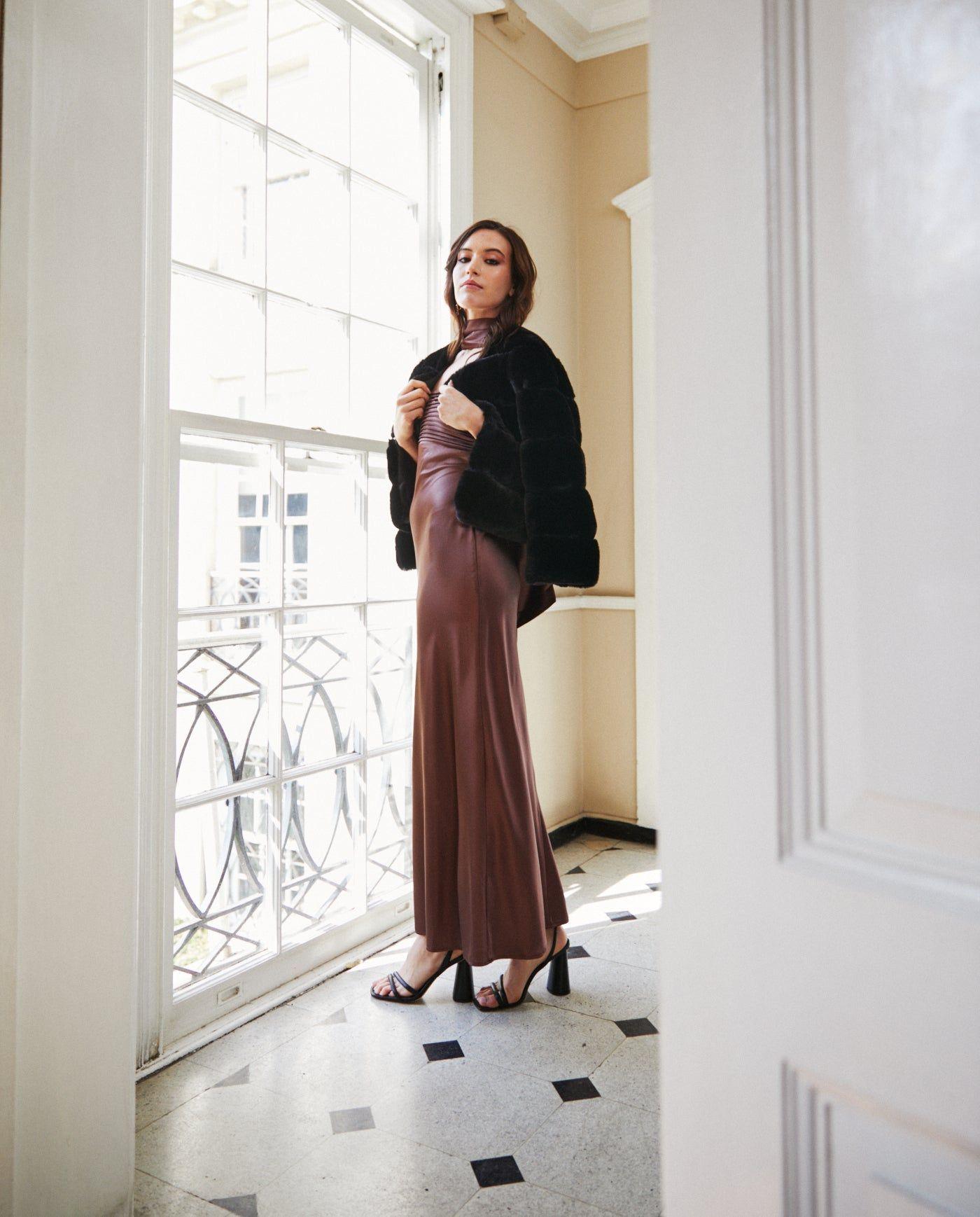 Vestido Largo de Fiesta Uma Chocolate-5